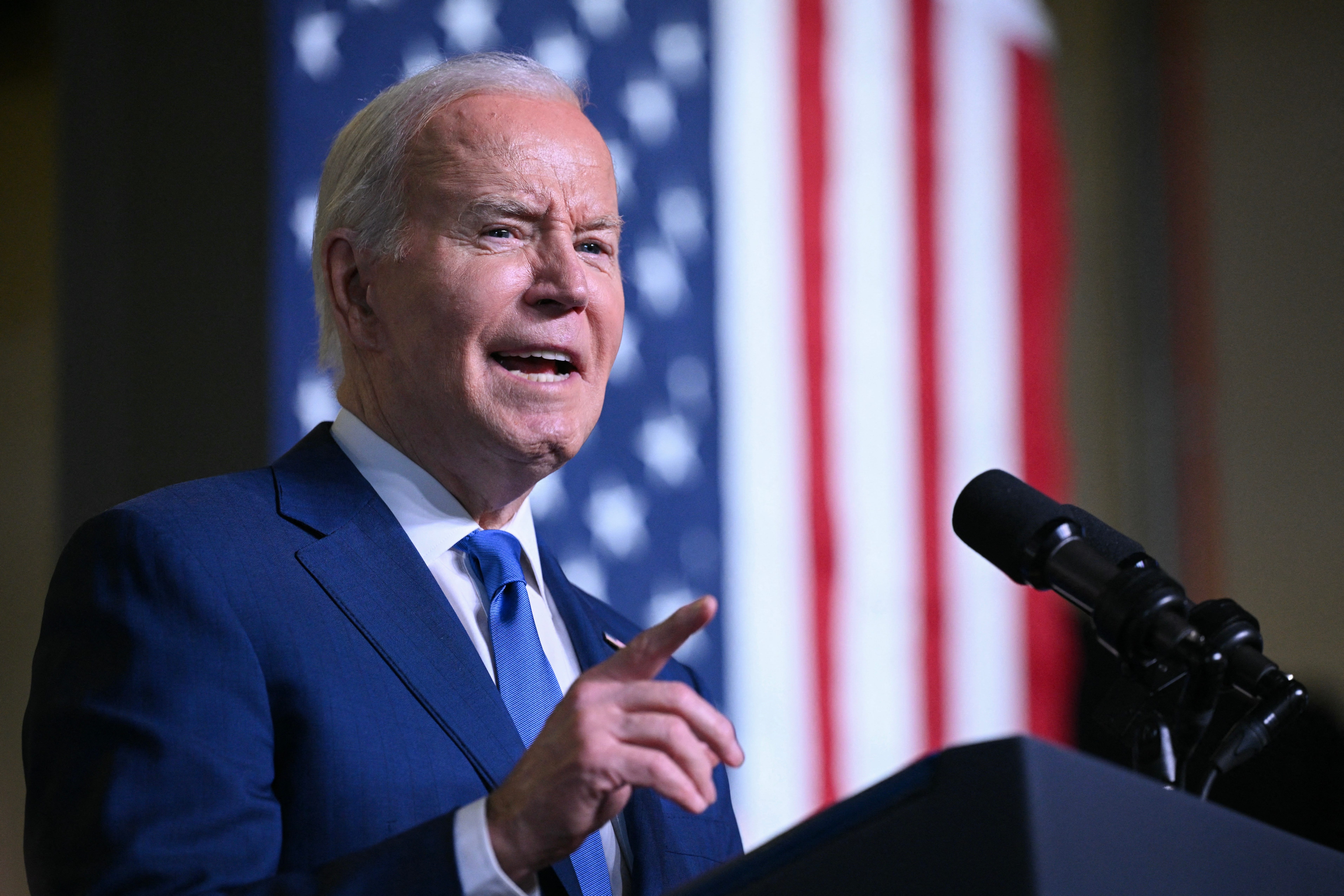 President Joe Biden speaks about his Investing in America agenda in Sturtevant, Wis., on May 8, 2024.