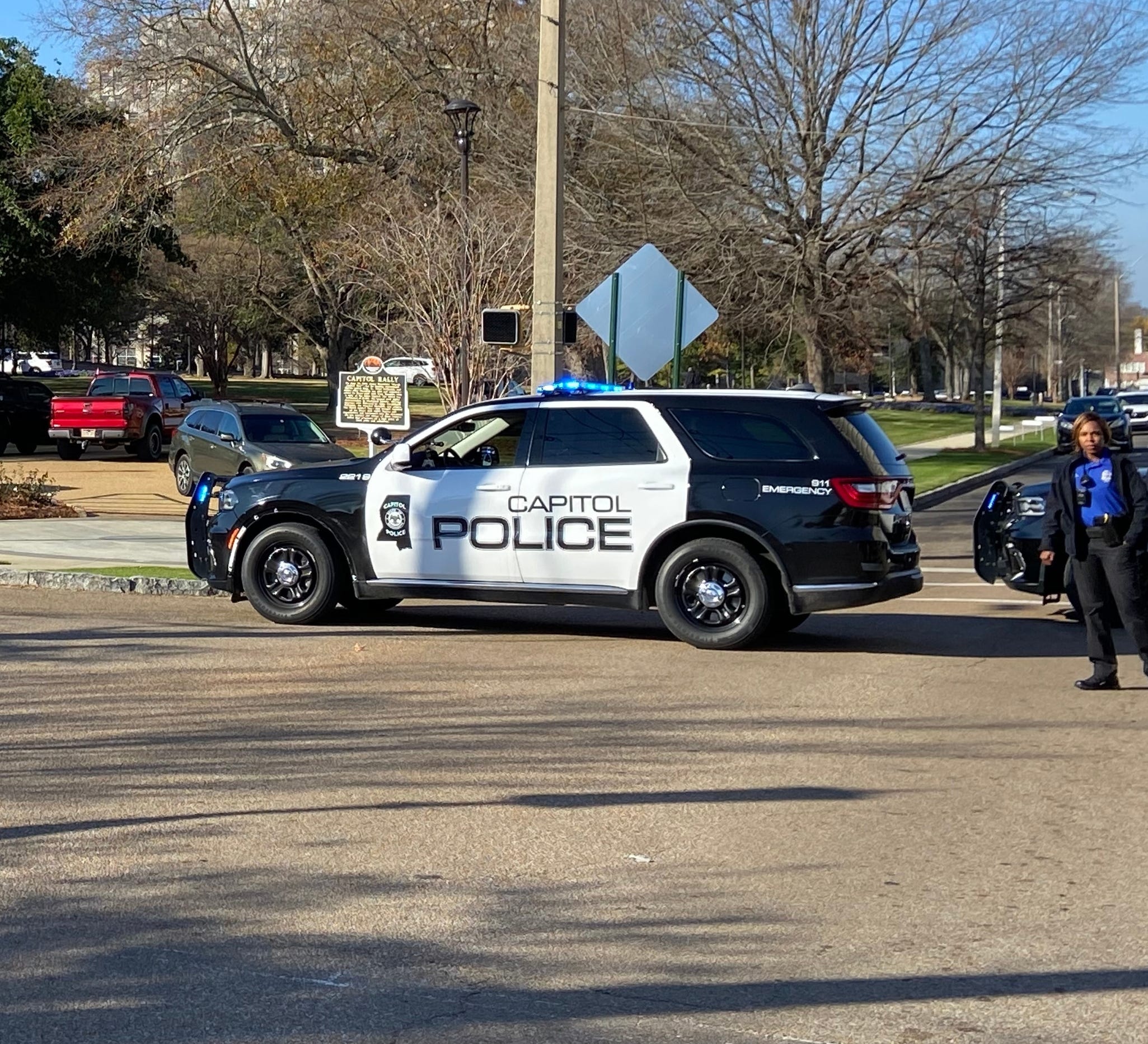 This file photo shows Capitol Police working outside the state Capitol in Jackson, Miss.