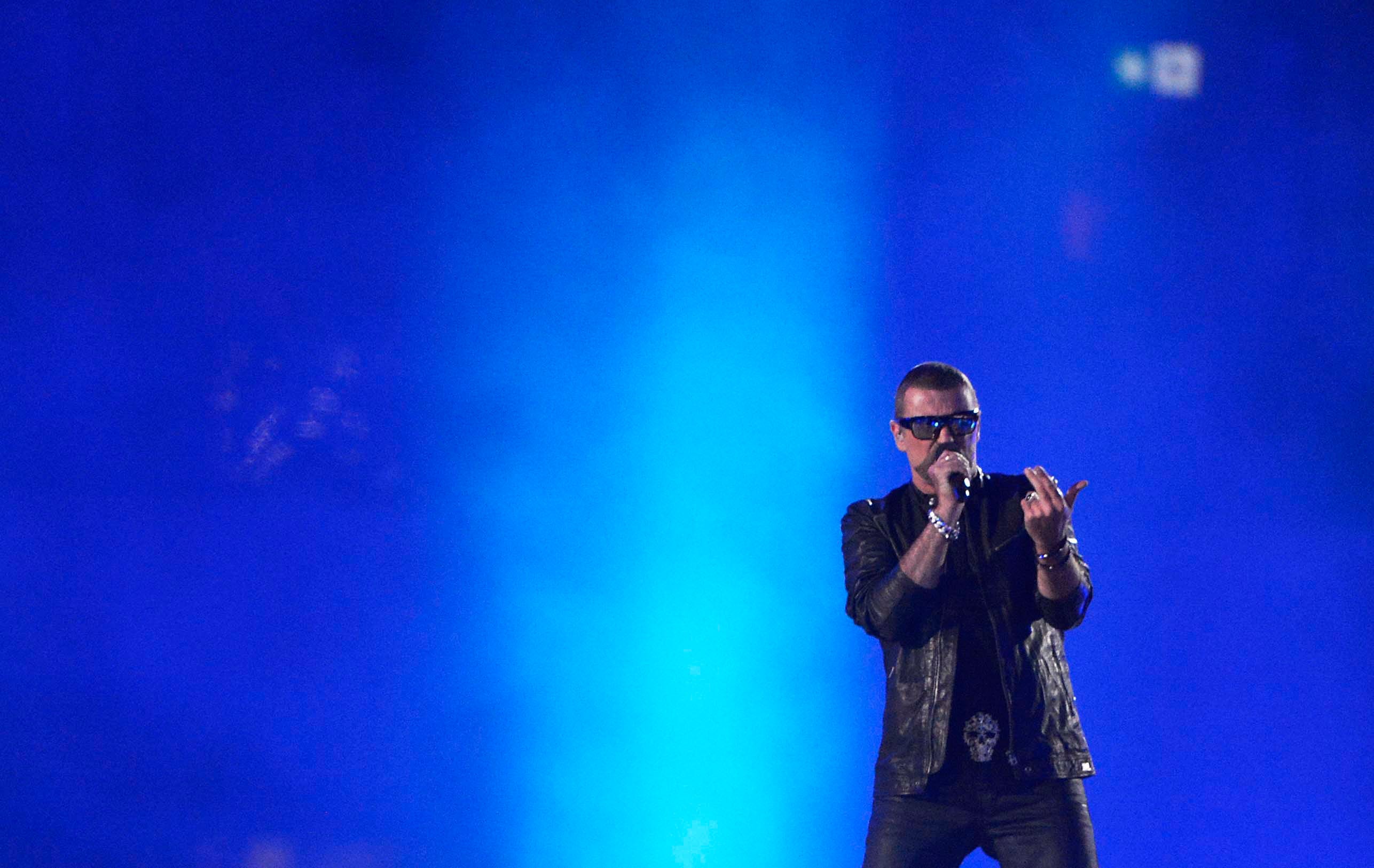 George Michael is pictured performing during the Closing Ceremony for the 2012 Olympic Games in London.