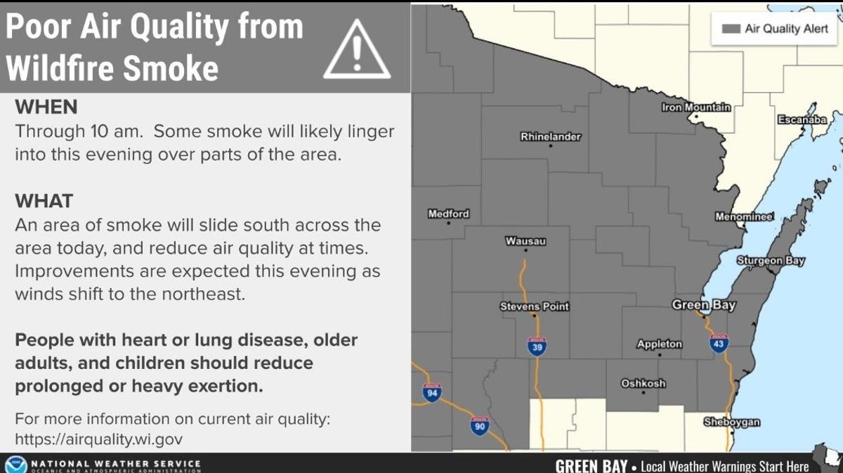 Central and northern Wisconsin are under an air quality advisory due to Canadian wildfire smoke