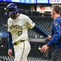Brewers' Rhys Hoskins suffers hamstring injury; severity won't be known until Tuesday