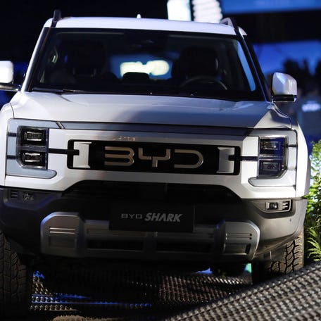 The BYD Shark is displayed on the day Chinese EV maker BYD launches its new truck, on the Mexican market in an event in Mexico City, Mexico May 14, 2024. REUTERS/Henry Romero