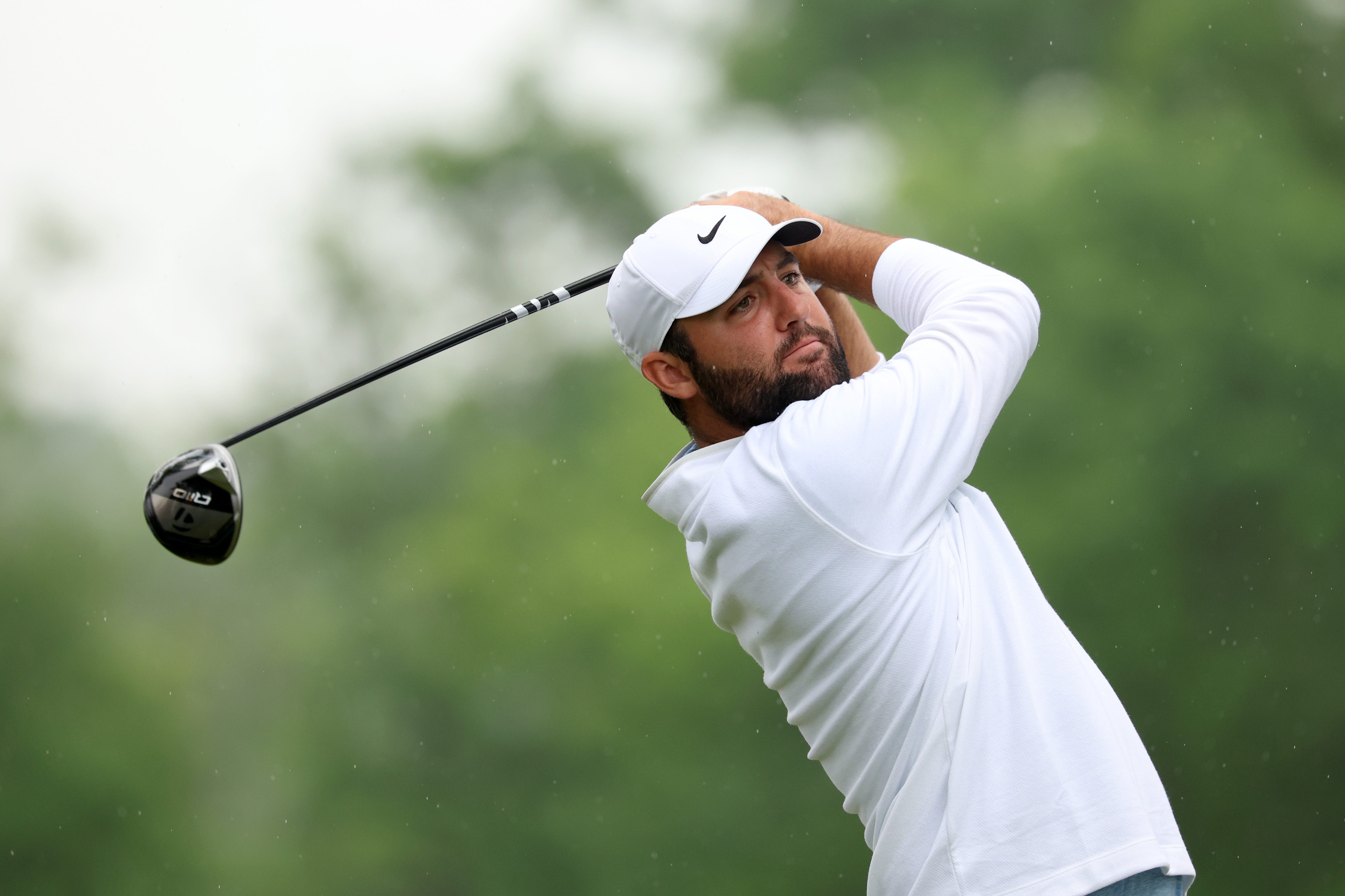 Scottie Scheffler plays his shot from the 12th tee during the second round of the 2024 PGA Championship at Valhalla Golf Club.
