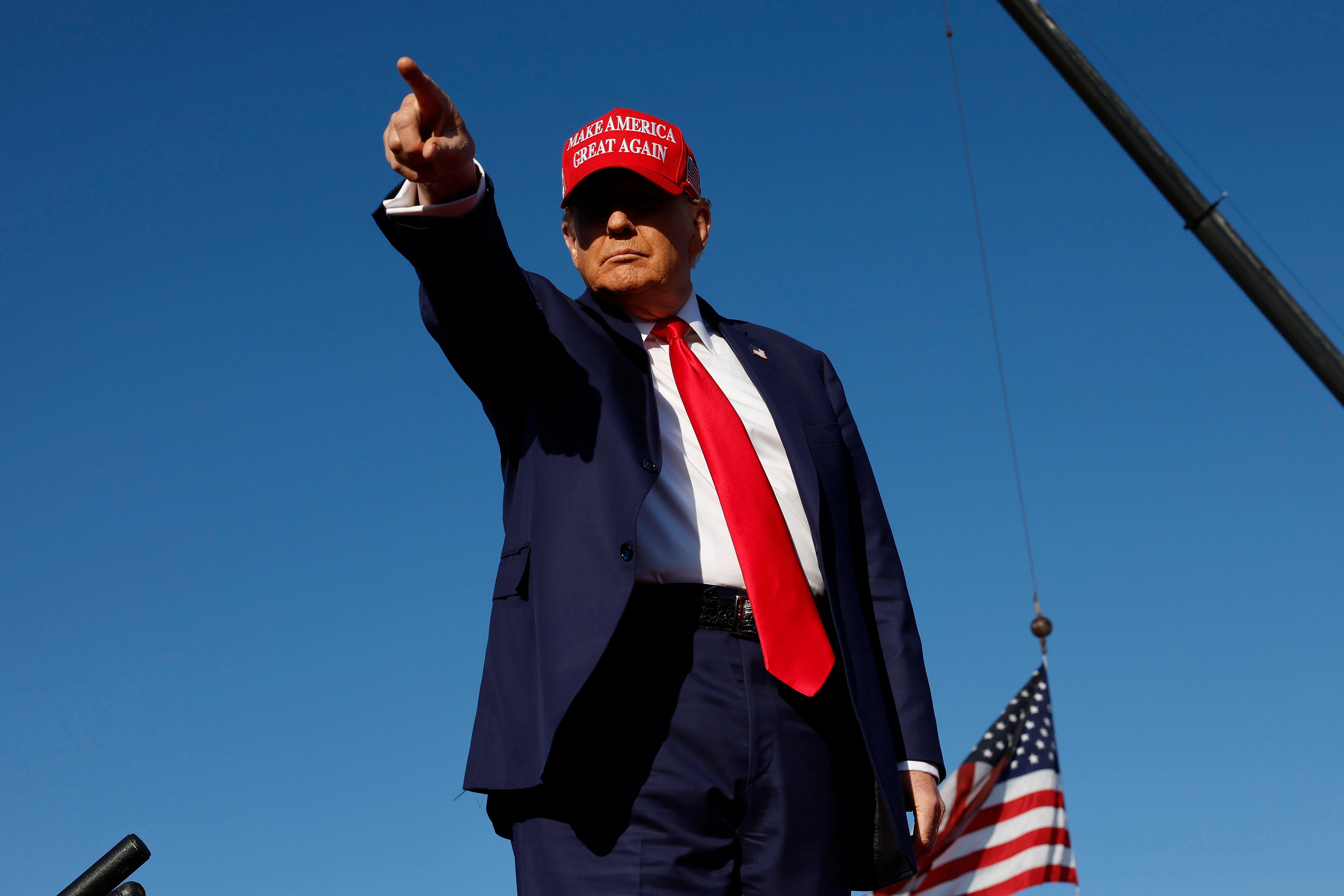Republican presidential candidate former U.S. President Donald Trump arrives for his campaign rally in Wildwood Beach on May 11, 2024 in Wildwood, New Jersey.