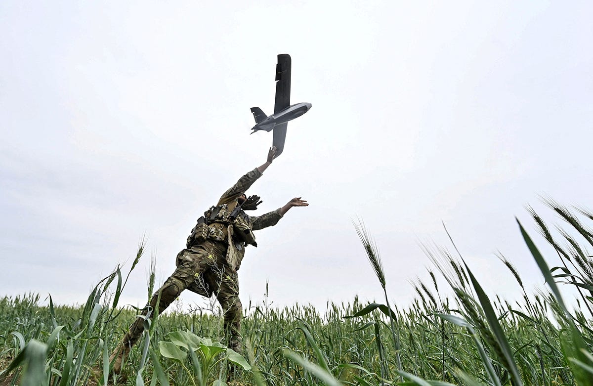 A Ukrainian serviceman launches a reconnaissance drone for flying over positions of Russian troops, amid Russia's attack on Ukraine, in Zaporizhzhia region, Ukraine on May 26, 2024.