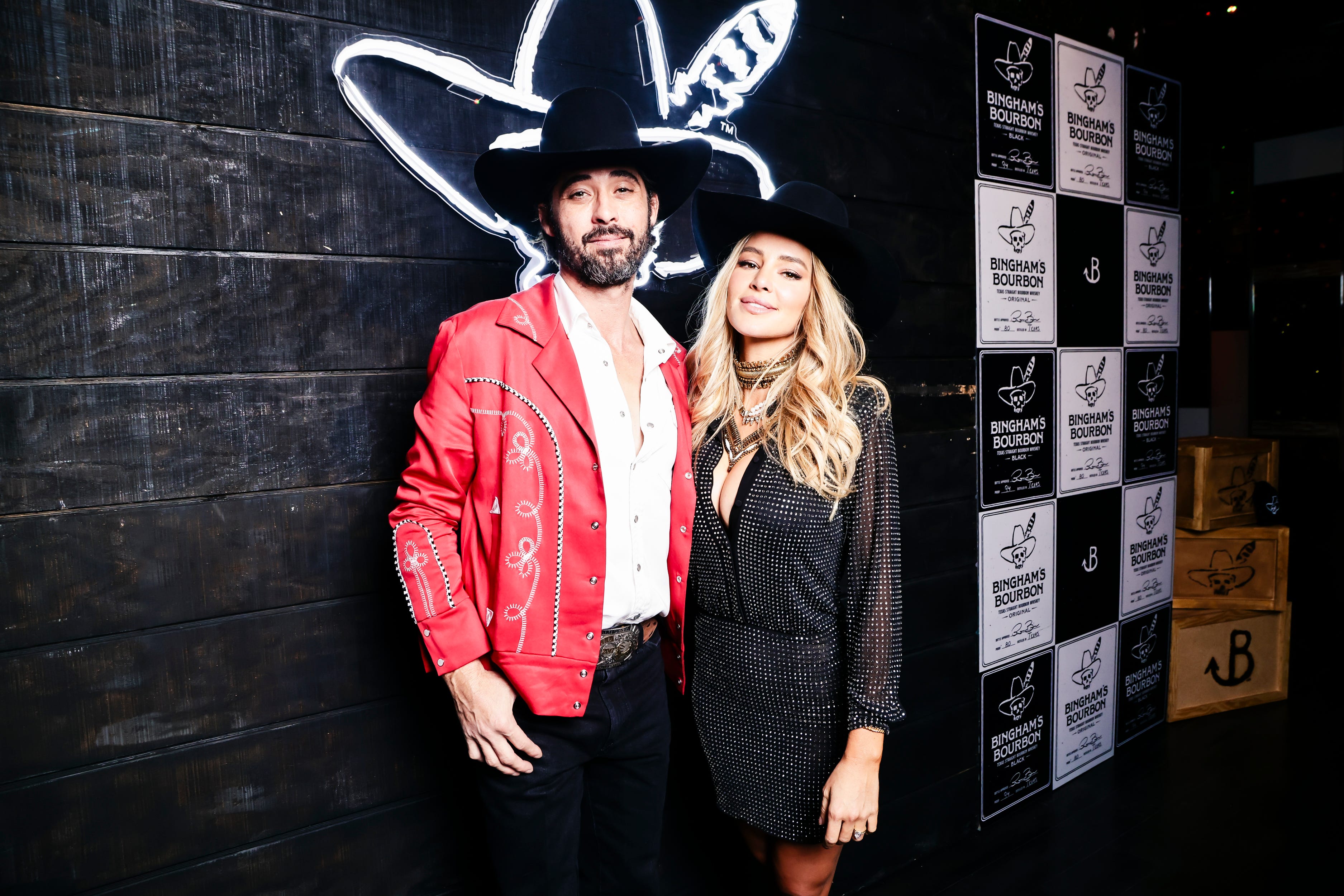 (L-R) Ryan Bingham and Hassie Harrison attend Bingham's Bourbon NFR After Party at Inspire at the Wynn on Dec. 7, 2023 in Las Vegas.