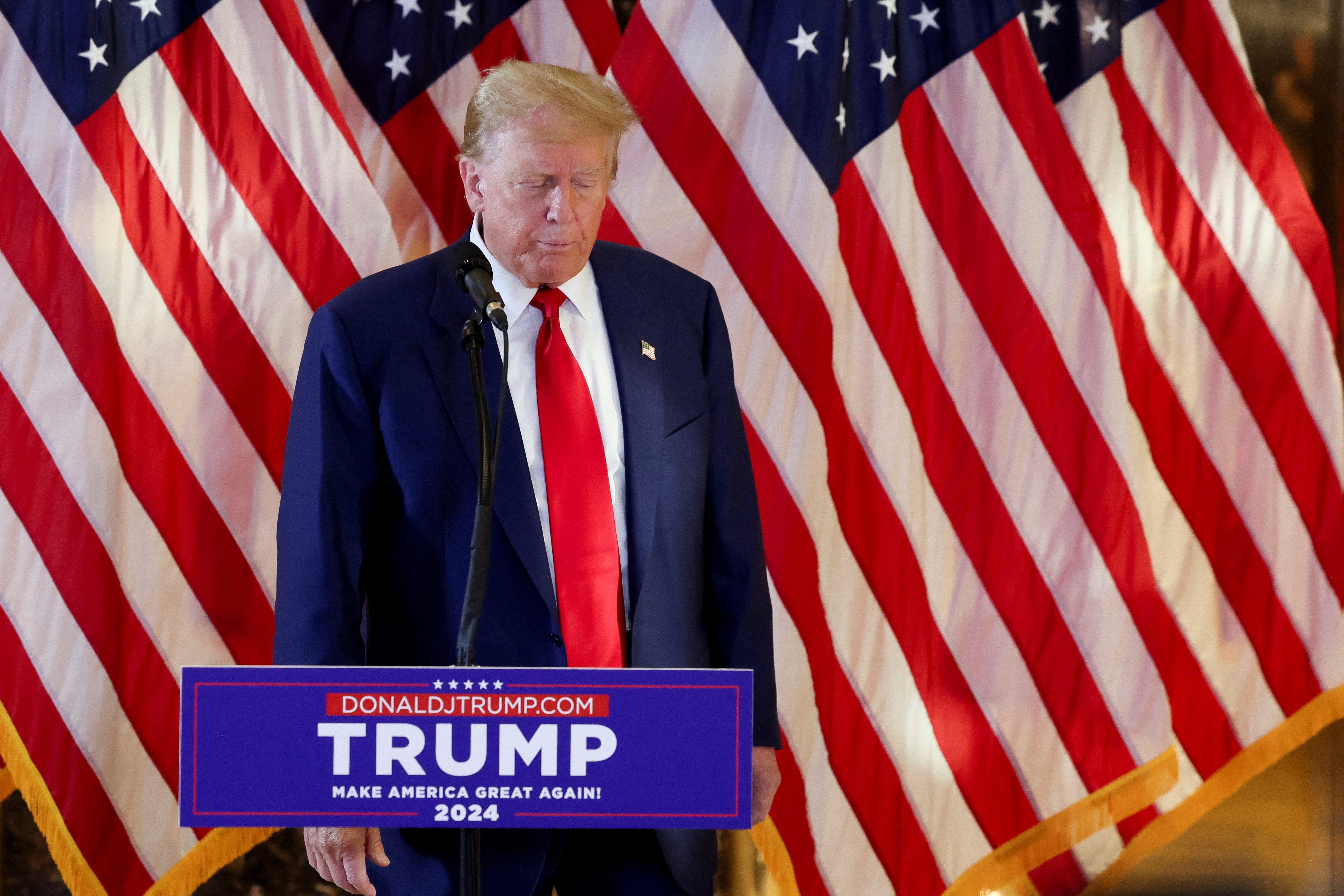 Former US President Donald Trump attends a press conference the day after he was found guilty on 34 felony counts of falsifying business records to conceal money paid to silence porn star Stormy Daniels in 2016 in Manhattan, New York, on May 31, 2024.