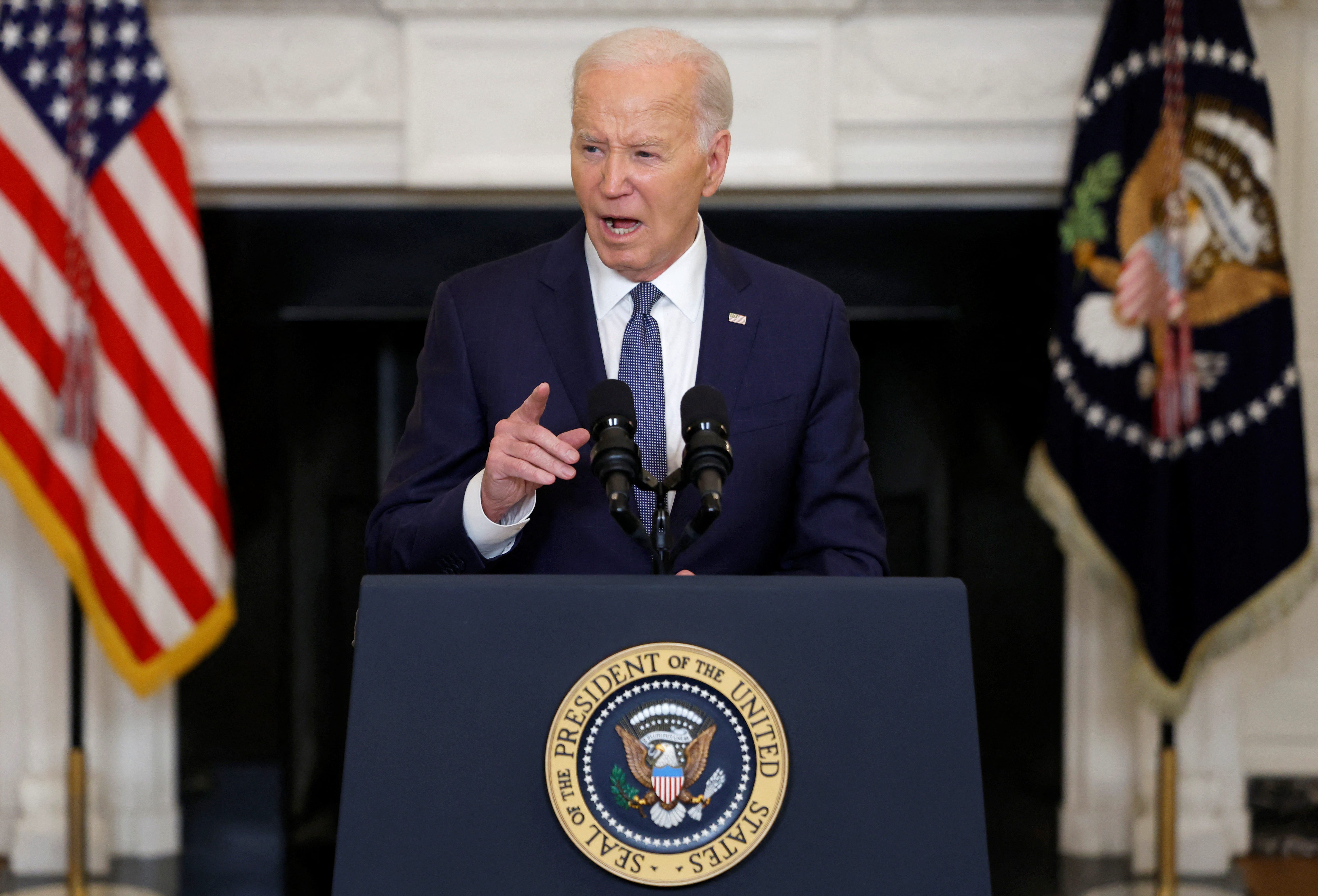 President Joe Biden delivers remarks on the Middle East in the State Dining room at the White House in Washington on May 31, 2024.