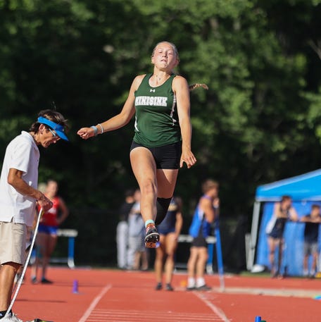 Minisink Valley's Ella Michelitch competes in the girls long jump at the Section 9 state qualifier in Goshen, NY on May 31, 2024.