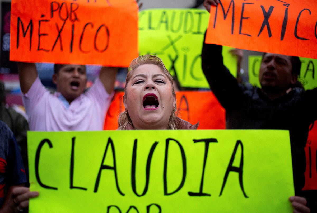 A supporter of Former Mexico City Mayor Claudia Sheinbaum shouts on the day of the announcement of the MORENA party's internal national polling results, which will declare the presidential candidate, in Mexico City, Mexico on September 6, 2023.