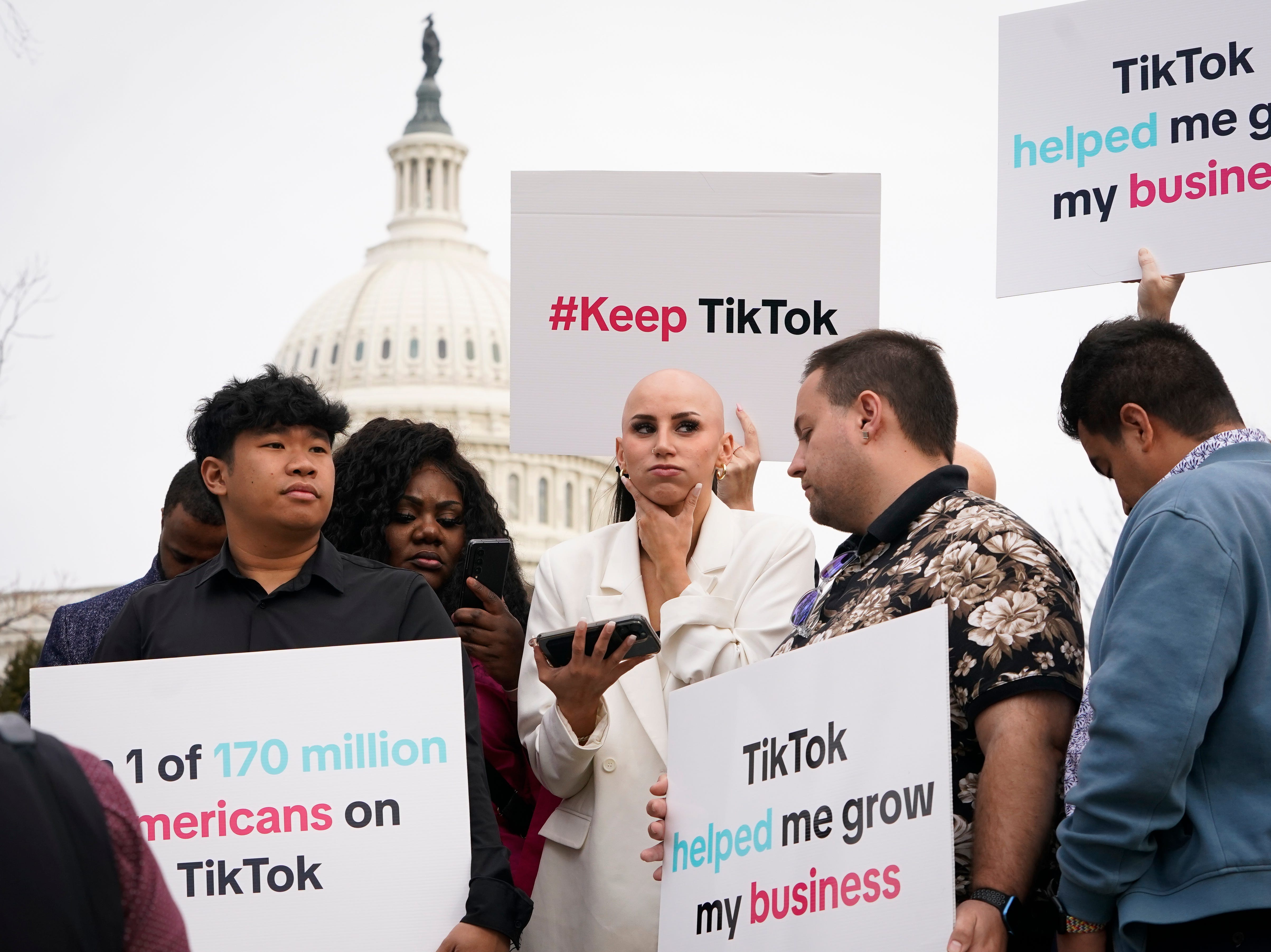 Protesters outside of the United States Capitol as the House voted and approved a bill Wednesday, March 13, 2024, that would force TikTokâ€™s parent company to sell the popular social media app or face a practical ban in the U.S.