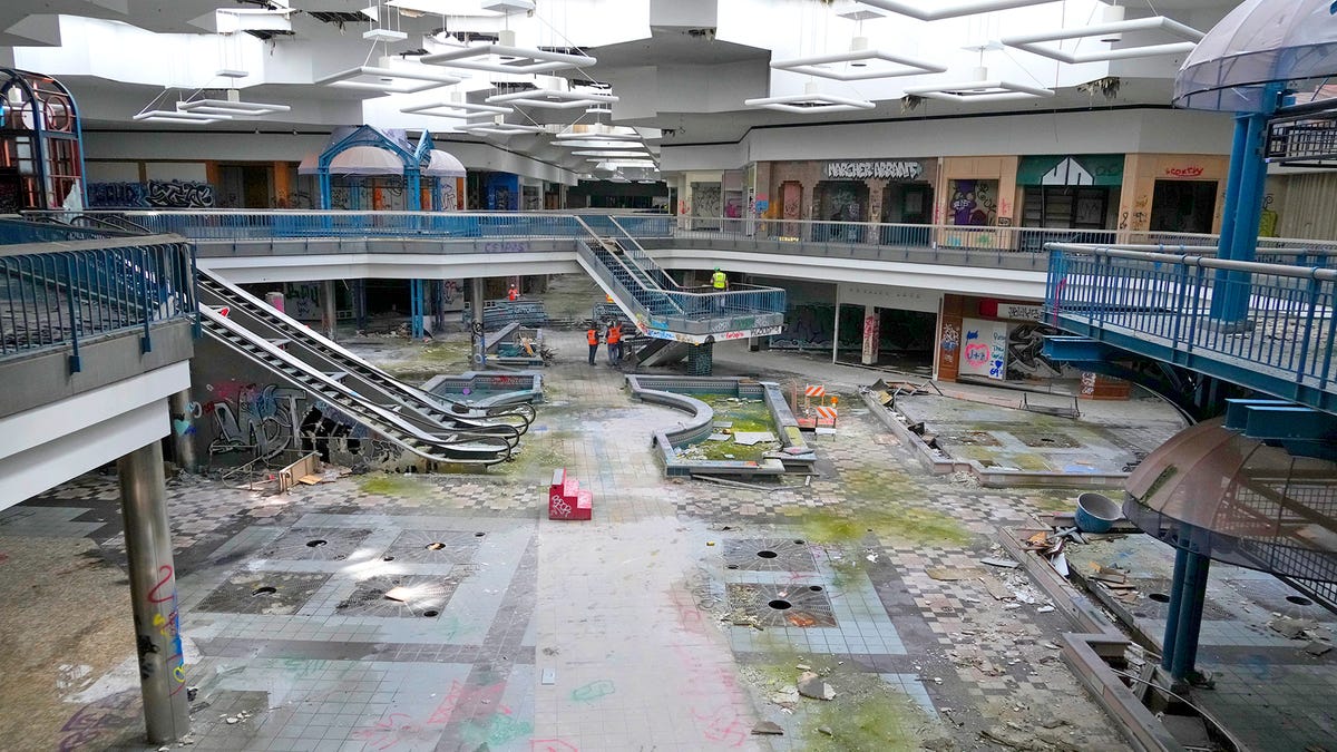 Inside the former Northridge Mall in Milwaukee in 2024. Exterior demolition work has started on the mall as a precursor to the entire mall being razed to make way for new development.
