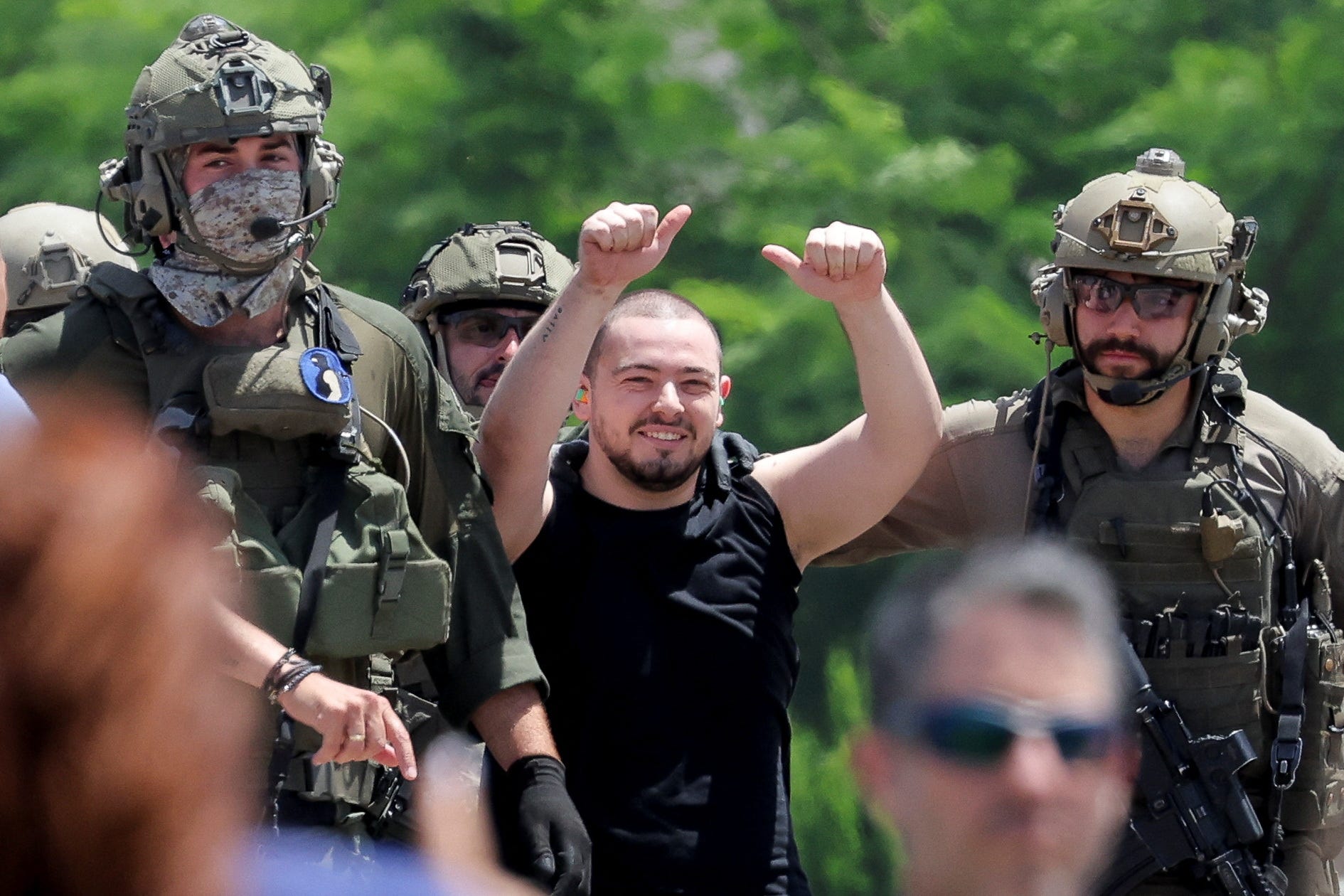 Almog Meir Jan, a released hostage reacts, after the military said that Israeli forces have rescued four hostages alive from the central Gaza Strip on Saturday, in Ramat Gan, Israel June 8, 2024. REUTERS/Marko Djurica