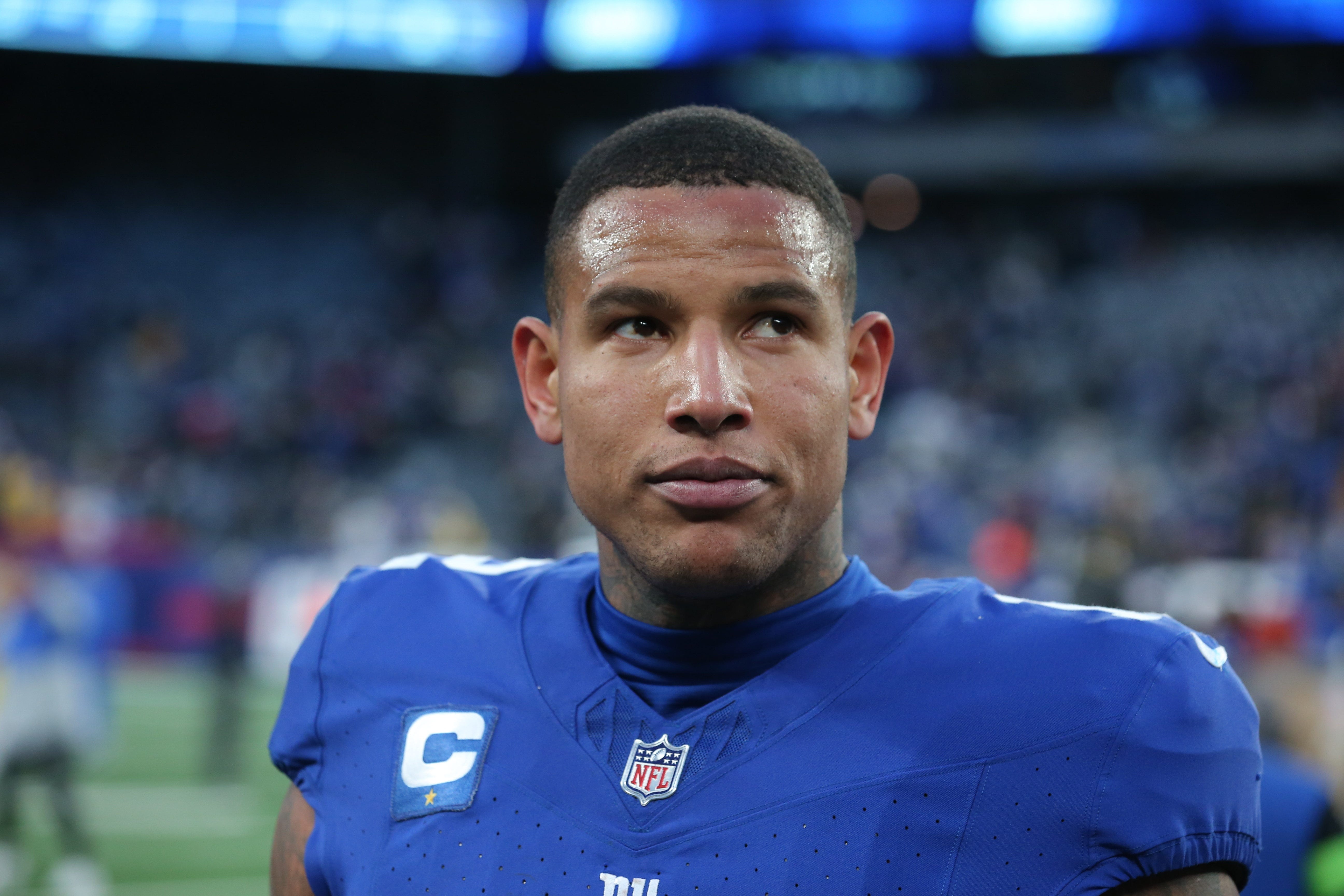 New York Giants tight end Darren Waller (12) after a game against the Los Angeles Rams at MetLife Stadium.