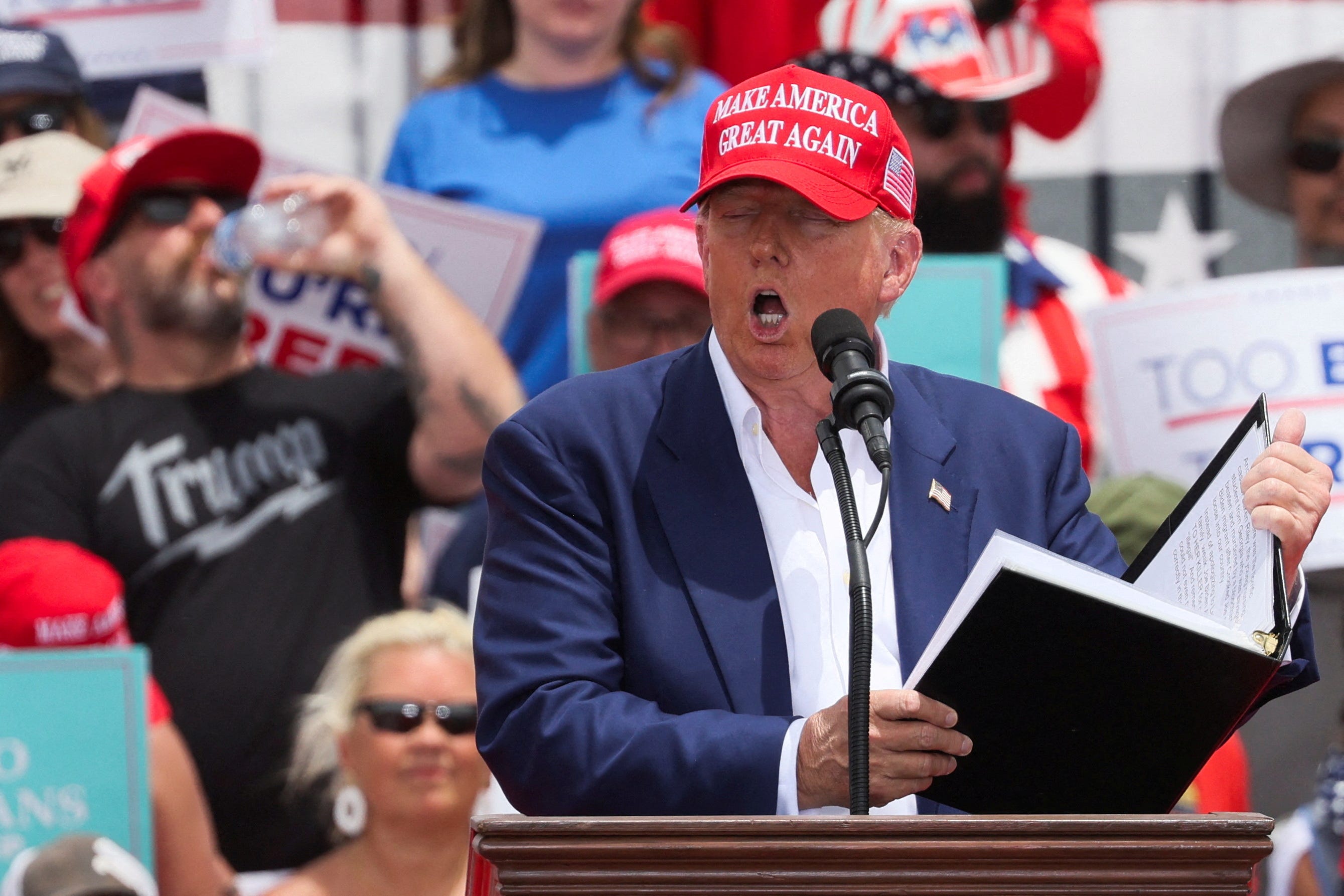 Republican presidential candidate and former U.S. President Donald Trump speaks during a campaign event, in Las Vegas, Nevada, U.S. June 9, 2024.