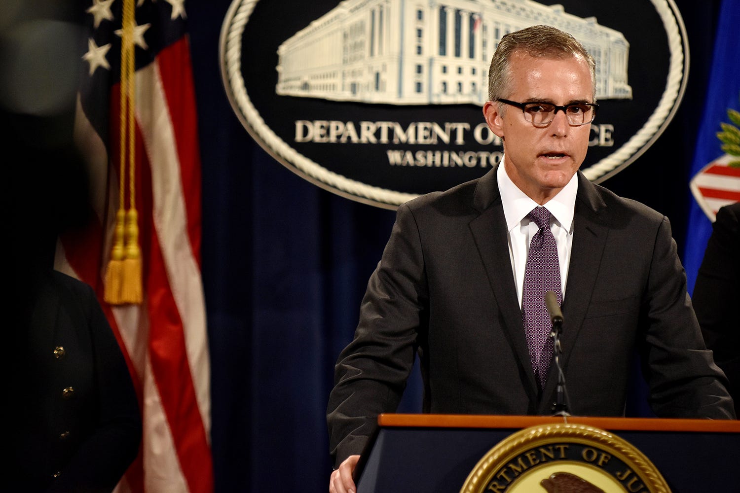 FBI Deputy Director Andrew McCabe details the filing of civil forfeiture complaints seeking the forfeiture and recovery of more than $1 billion in assets associated with an international conspiracy to launder funds misappropriated from a Malaysian sovereign wealth fund 1MDB in Washington on July 20, 2016.