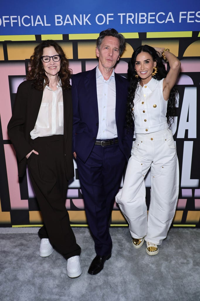 Ally Sheedy (from left), Andrew McCarthy and Demi Moore attend the "Brats" premiere at Tribeca Film Festival in New York on June 7, 2024.