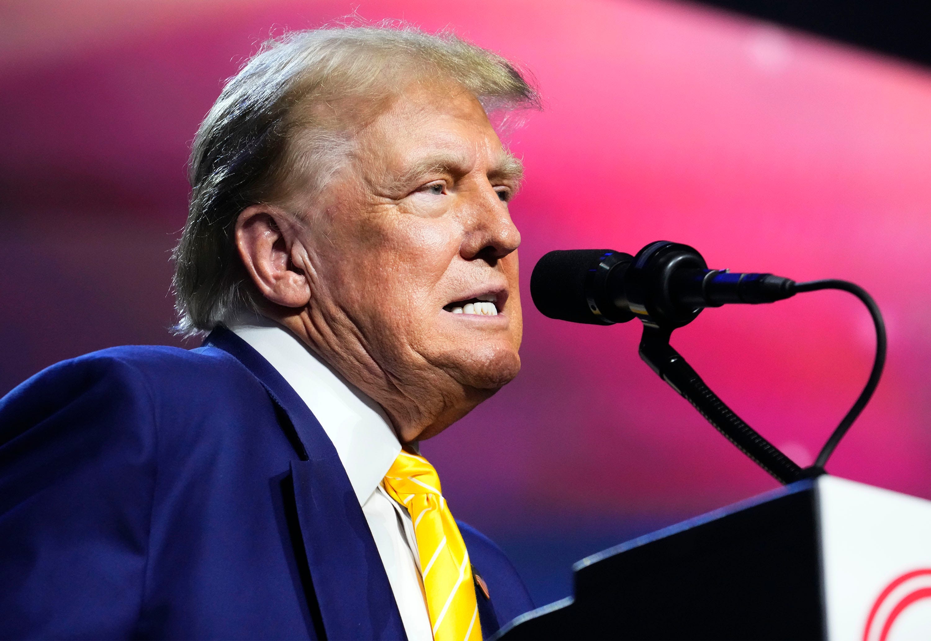 Former President Donald Trump makes an appearance at a town hall meeting hosted by the conservative group Turning Point Action at Dream City Church in Phoenix on June 6, 2024.