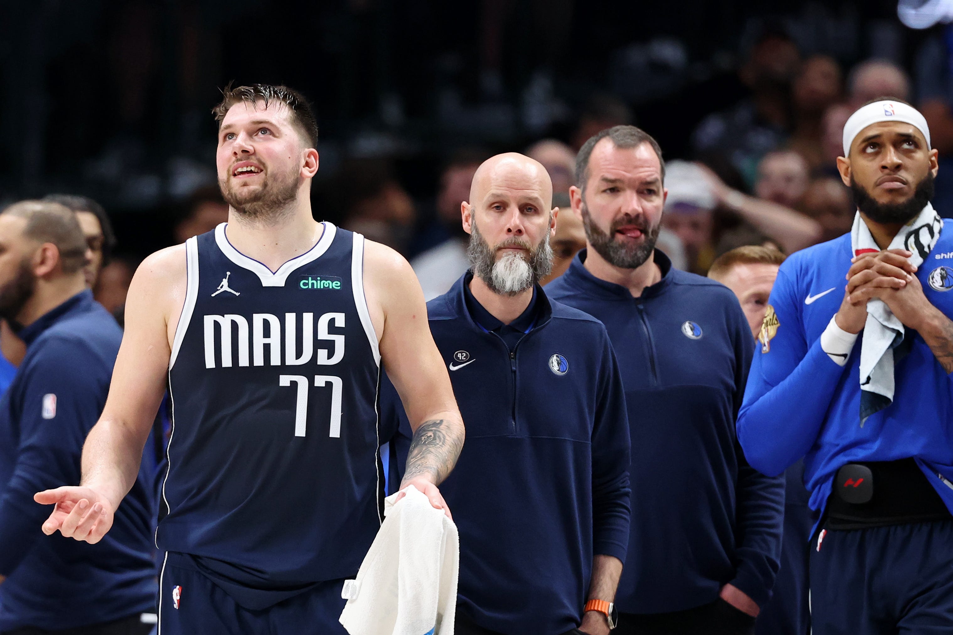 Game 3: The Dallas Mavericks' Luka Doncic reacts after fouling out against the Boston Celtics.