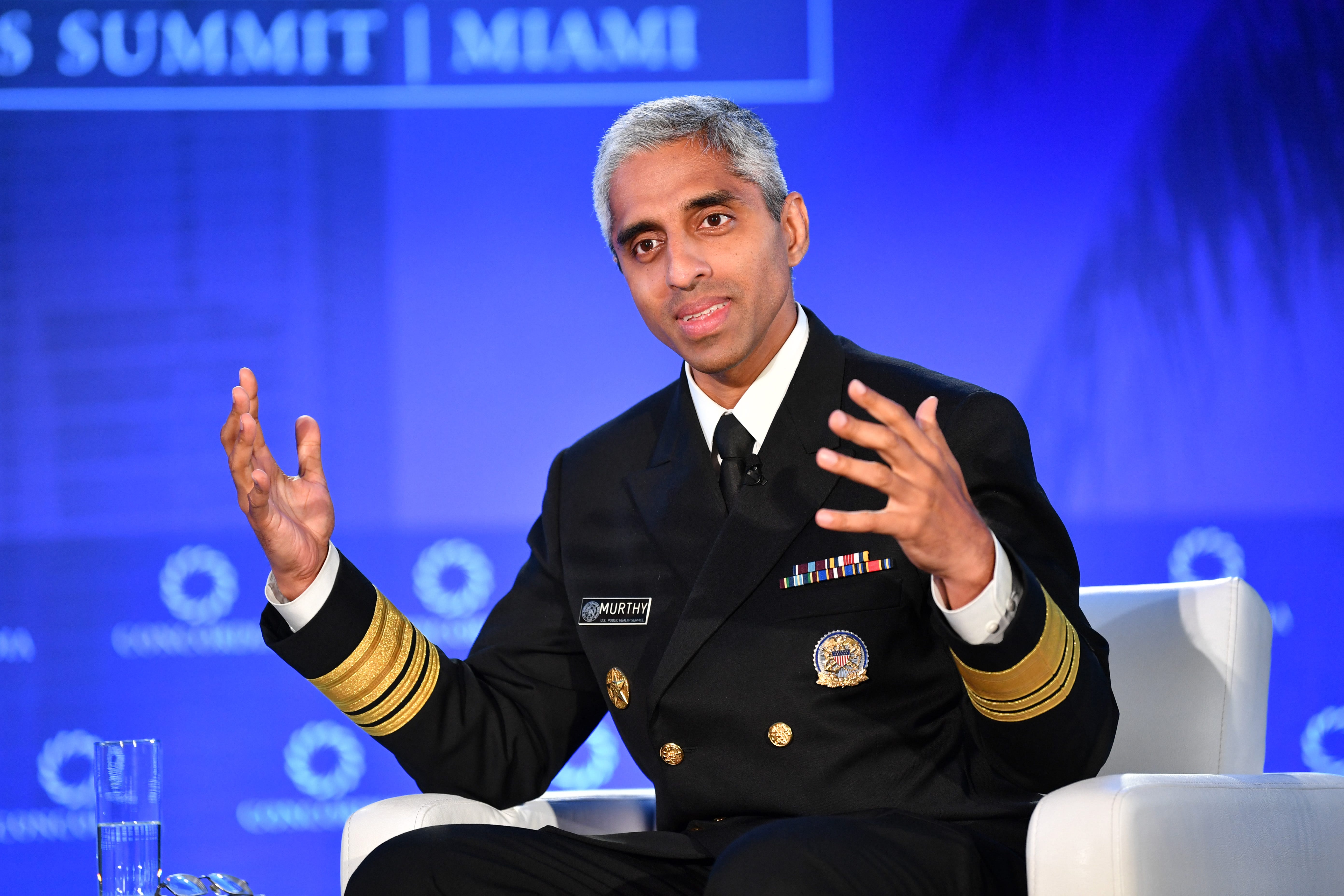 U.S. Surgeon General Dr. Vivek Murthy participates in the "Addressing the Mental Health Crisis" conversation during 2022 Concordia Americas Summit at the University of Miami on July 14, 2022 in Miami.