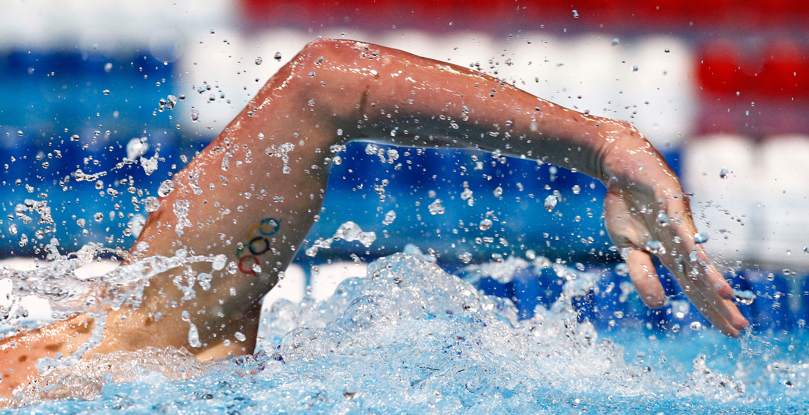 Ryan Lochte, with his Olympic Rings tattoo, won the Men's 200 Meter IM Semi-finals on June 29, 2012, during the USA Swimming Trials at CenturyLink Center in Omaha, NE. Michael Phelps finished second.