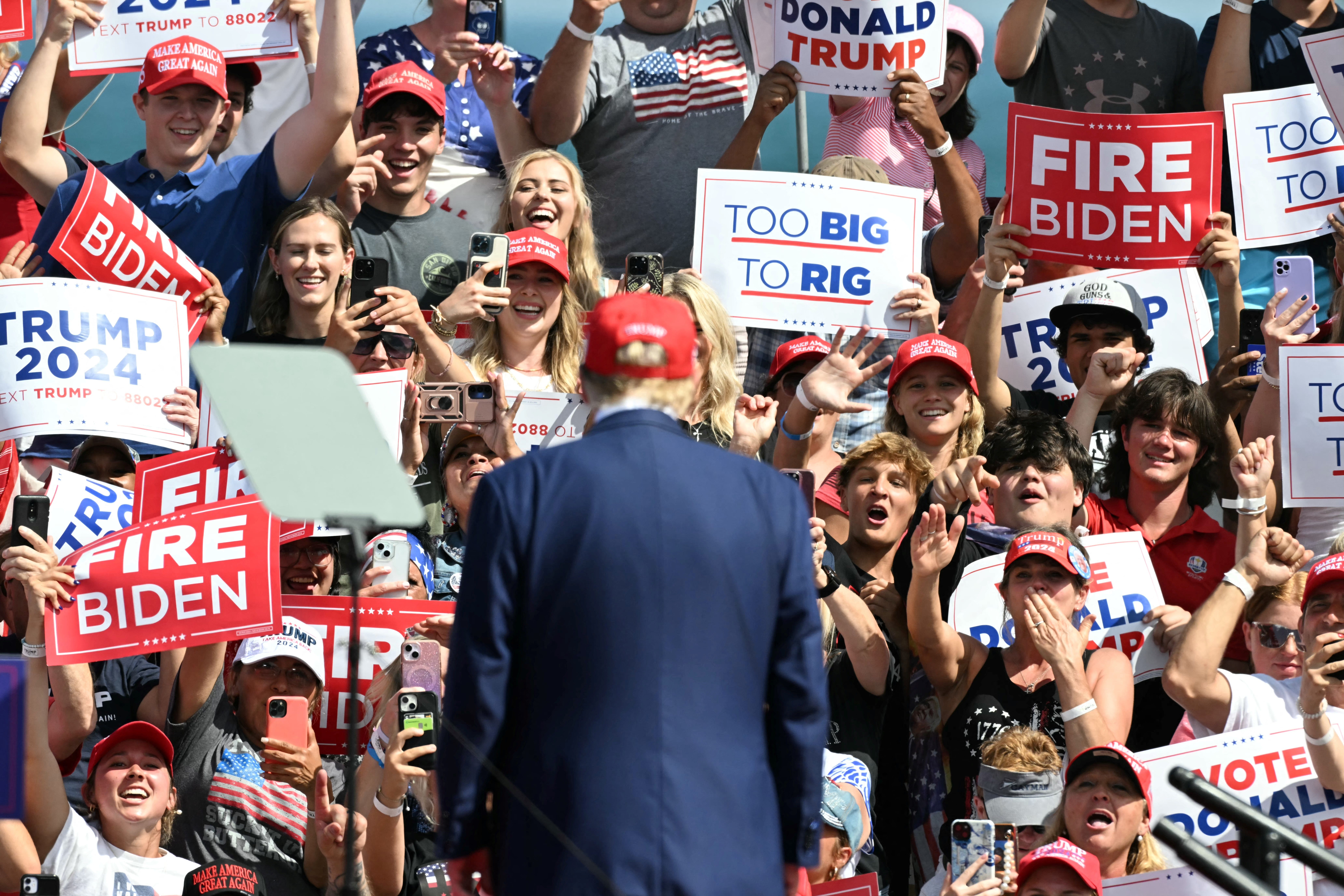Former President Donald Trump campaigns for reelection in Racine, Wis., on June 18, 2024.