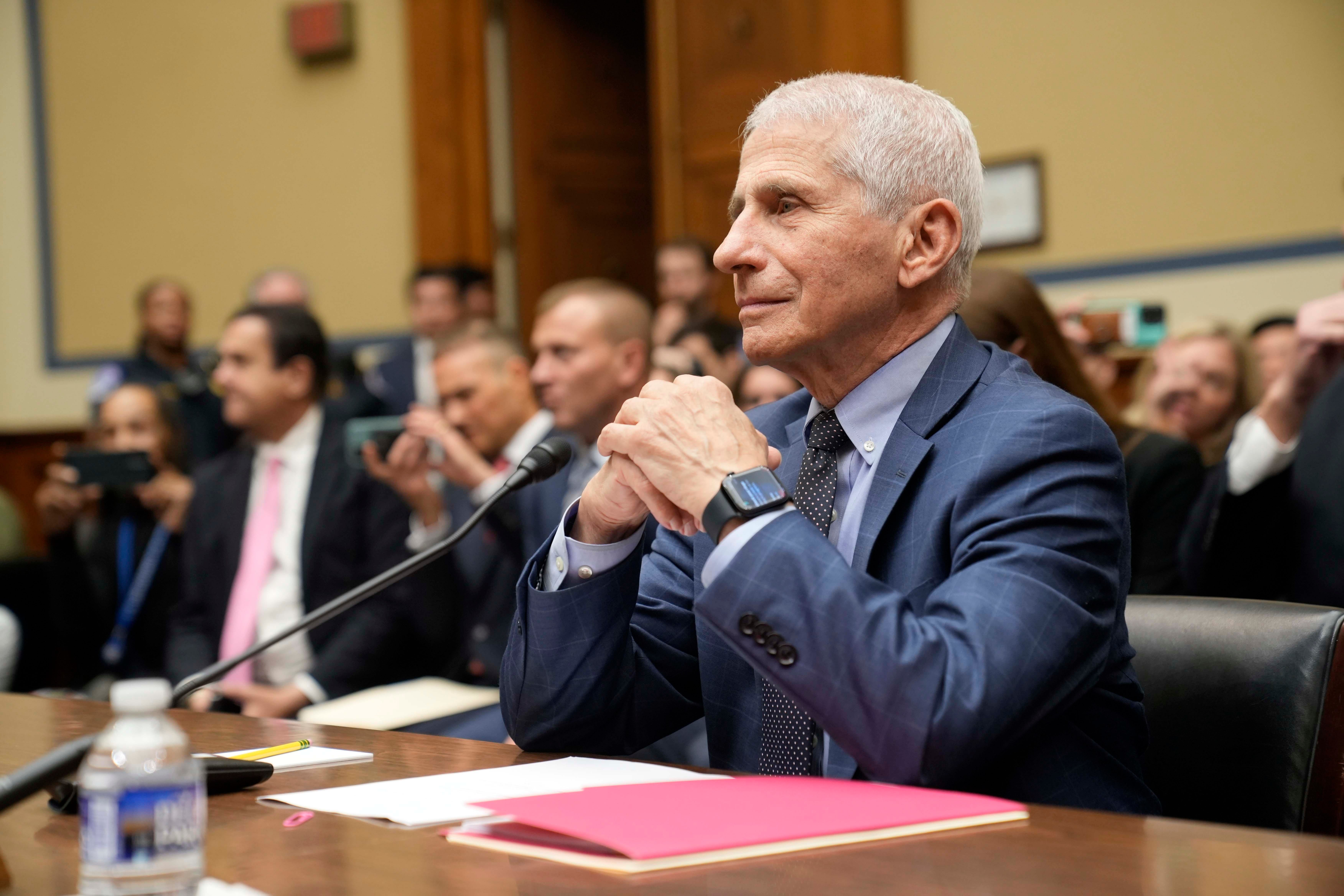Jun 3, 2024; Washington, DC, USA; Anthony Fauci, former Director of the National Institute of Allergy and Infectious Diseases, testifies in front of the House Oversight and Accountability Select Subcommittee on the Coronavirus Pandemic on June 3, 2024 in Washington. Mandatory Credit: Josh Morgan-USA TODAY