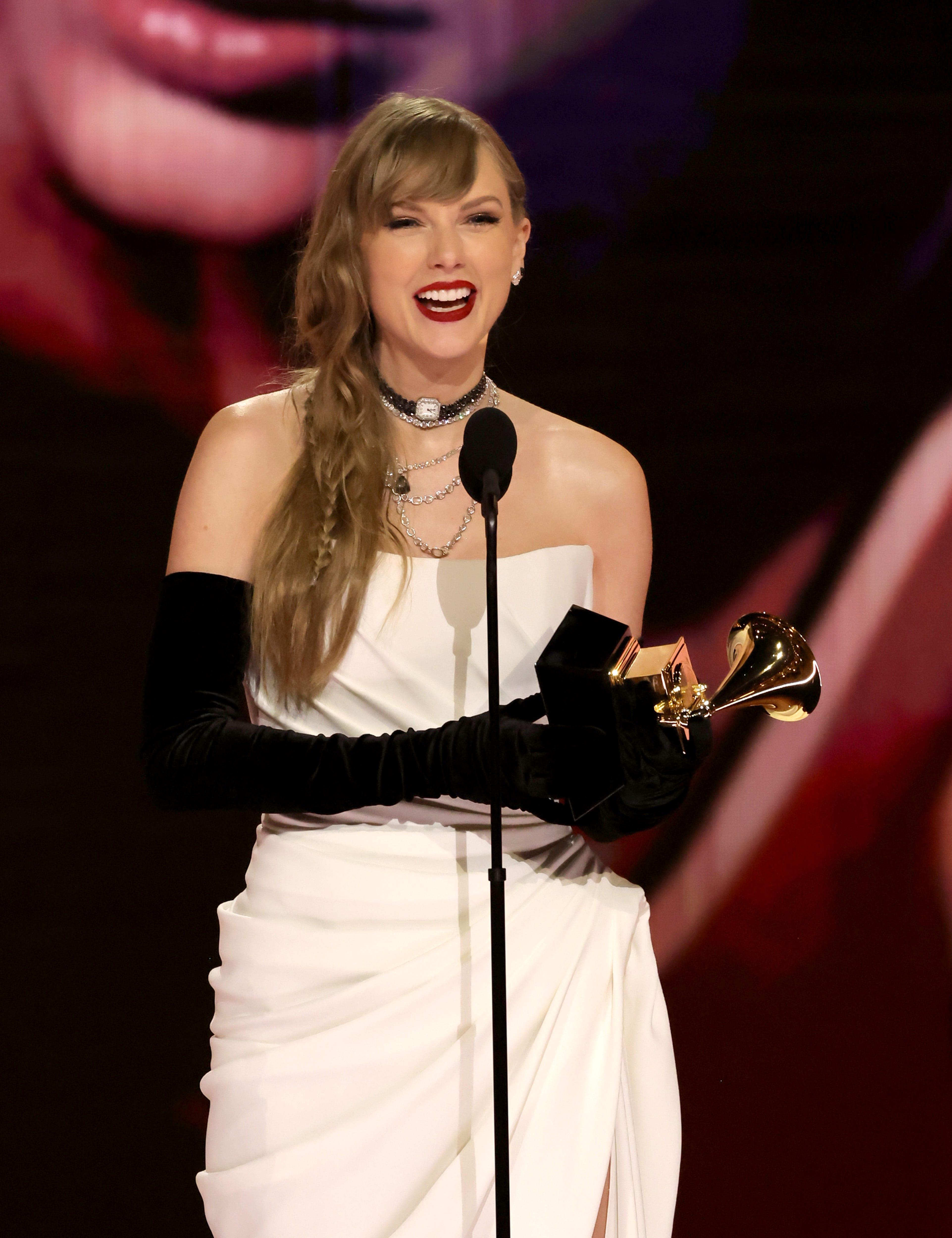 LOS ANGELES, CALIFORNIA - FEBRUARY 04: Taylor Swift accepts the Best Pop Vocal Album award for â€œMidnightsâ€ onstage during the 66th GRAMMY Awards at Crypto.com Arena on February 04, 2024 in Los Angeles, California. (Photo by Kevin Winter/Getty Images for The Recording Academy)