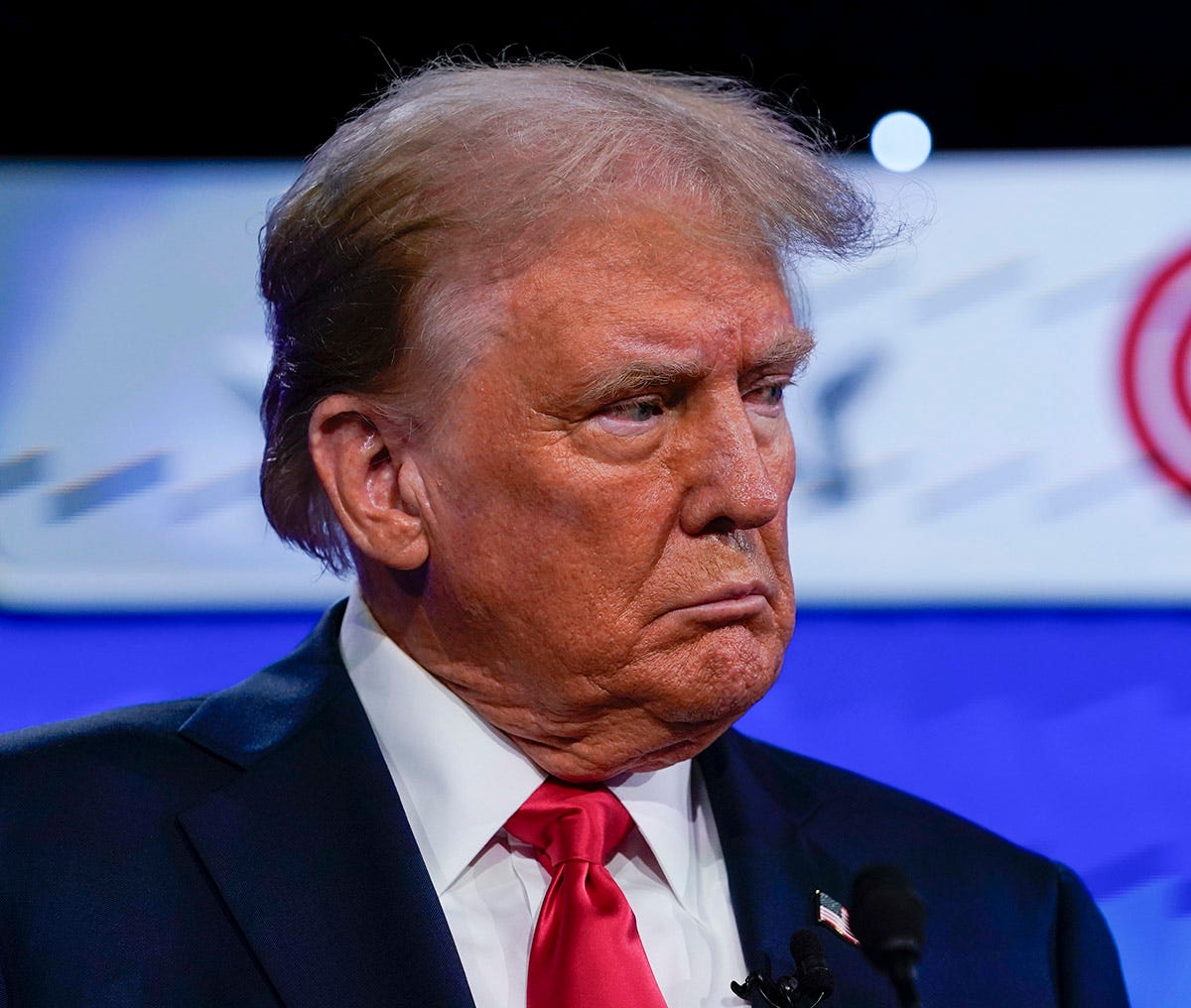 Former President Donald Trump during the debate at CNN's studios in Atlanta. CNN Anchors Jake Tapper and Dana Bash are moderators of the debate.