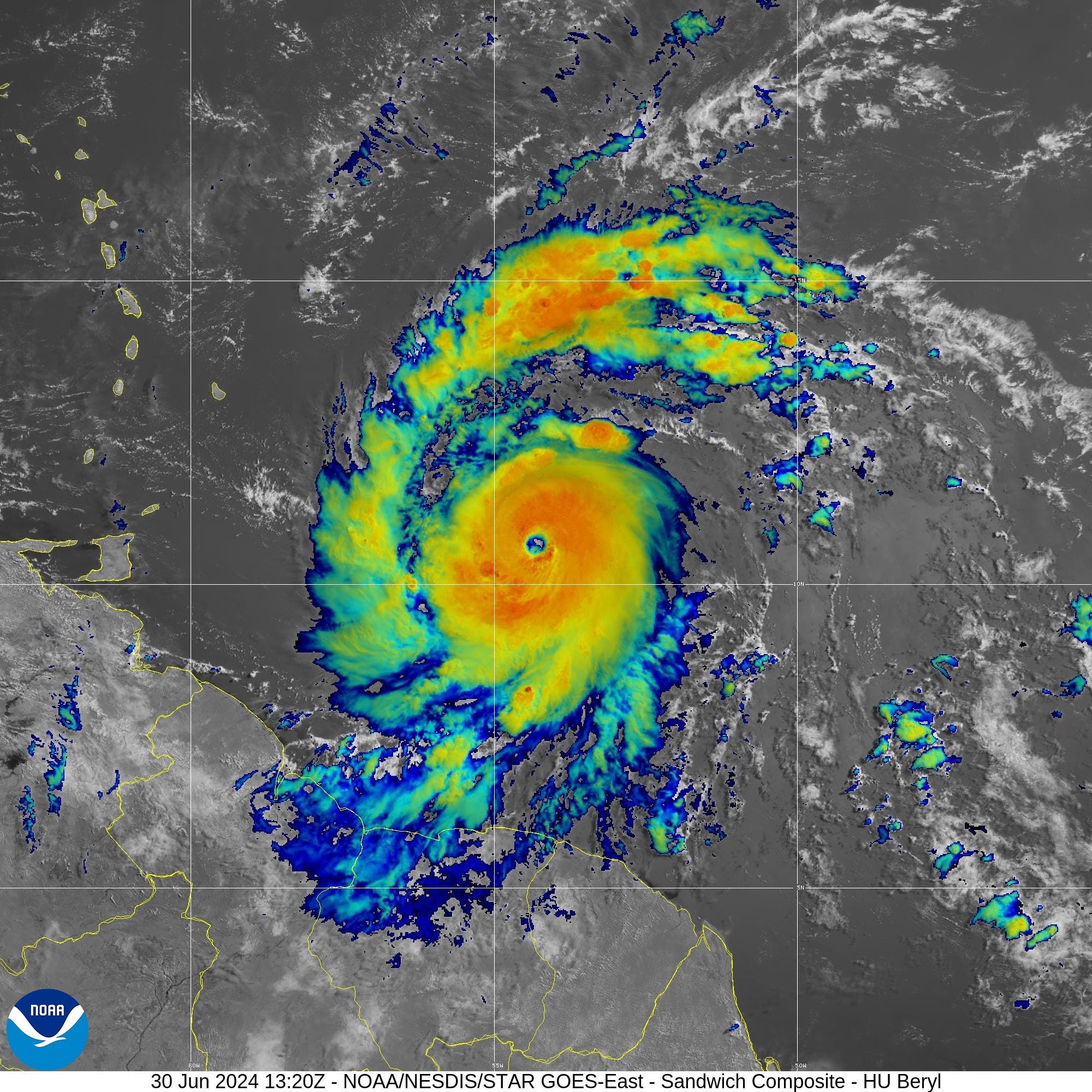 Hurricane Beryl satellite image June 30, 2024