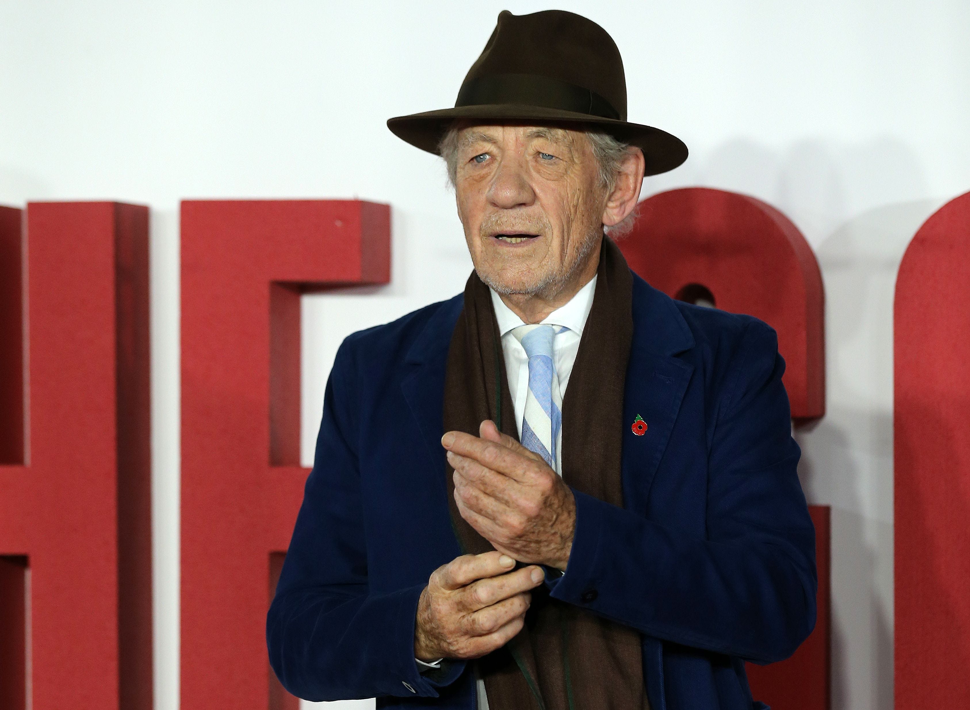 British Ian McKellen arrives to attend the world premiere of the film "The Good Liar" in London on October 28, 2019.