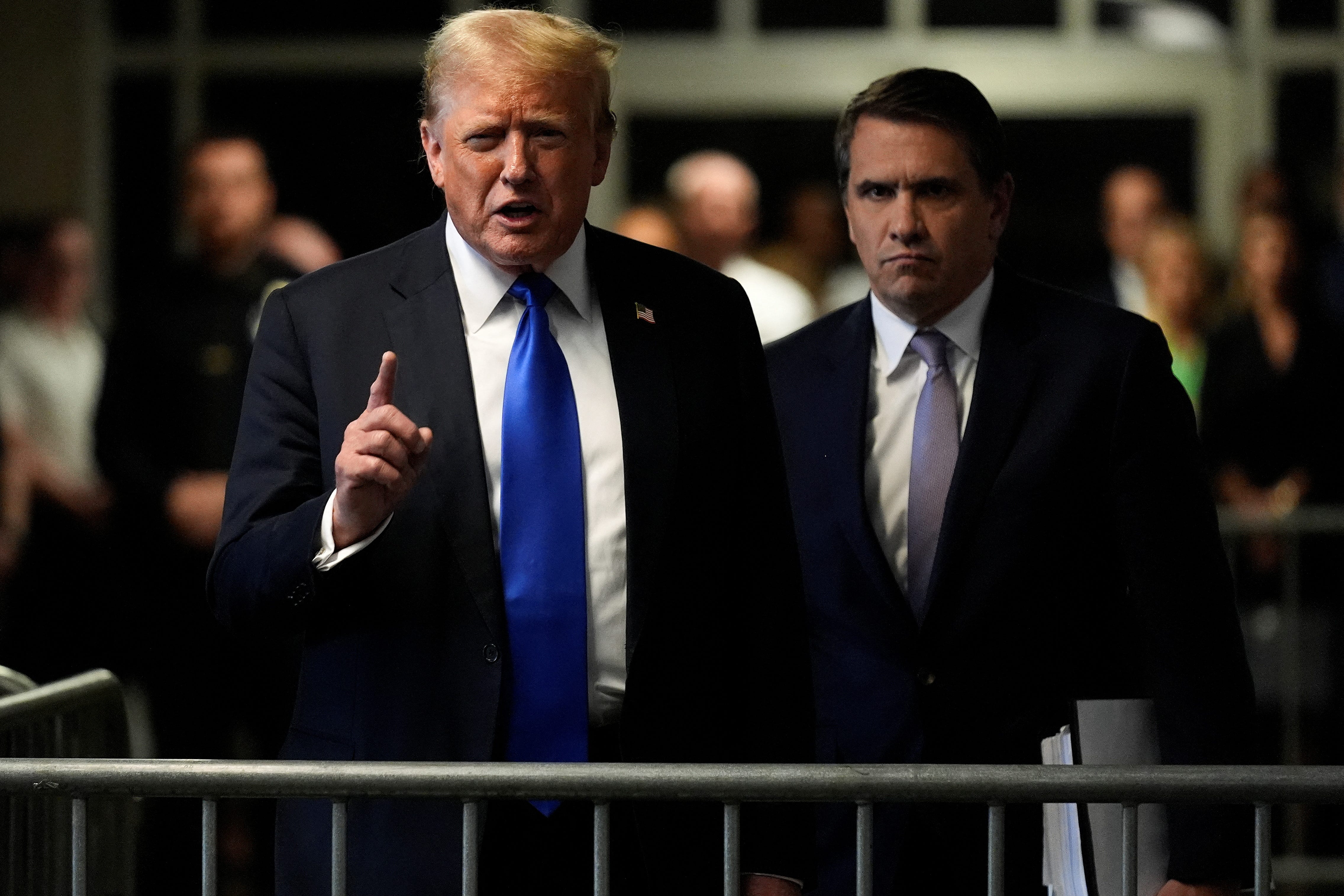 Former President Donald Trump comments to members of the media after being found guilty on 34 felony counts of falsifying business records in the first degree at Manhattan Criminal Court, Thursday, May 30, 2024, in New York. Donald Trump became the first former president to be convicted of felony crimes as a New York jury found him guilty of 34 felony counts of falsifying business records in a scheme to   illegally influence the 2016 election through a hush money payment to a porn actor who said the two had sex.