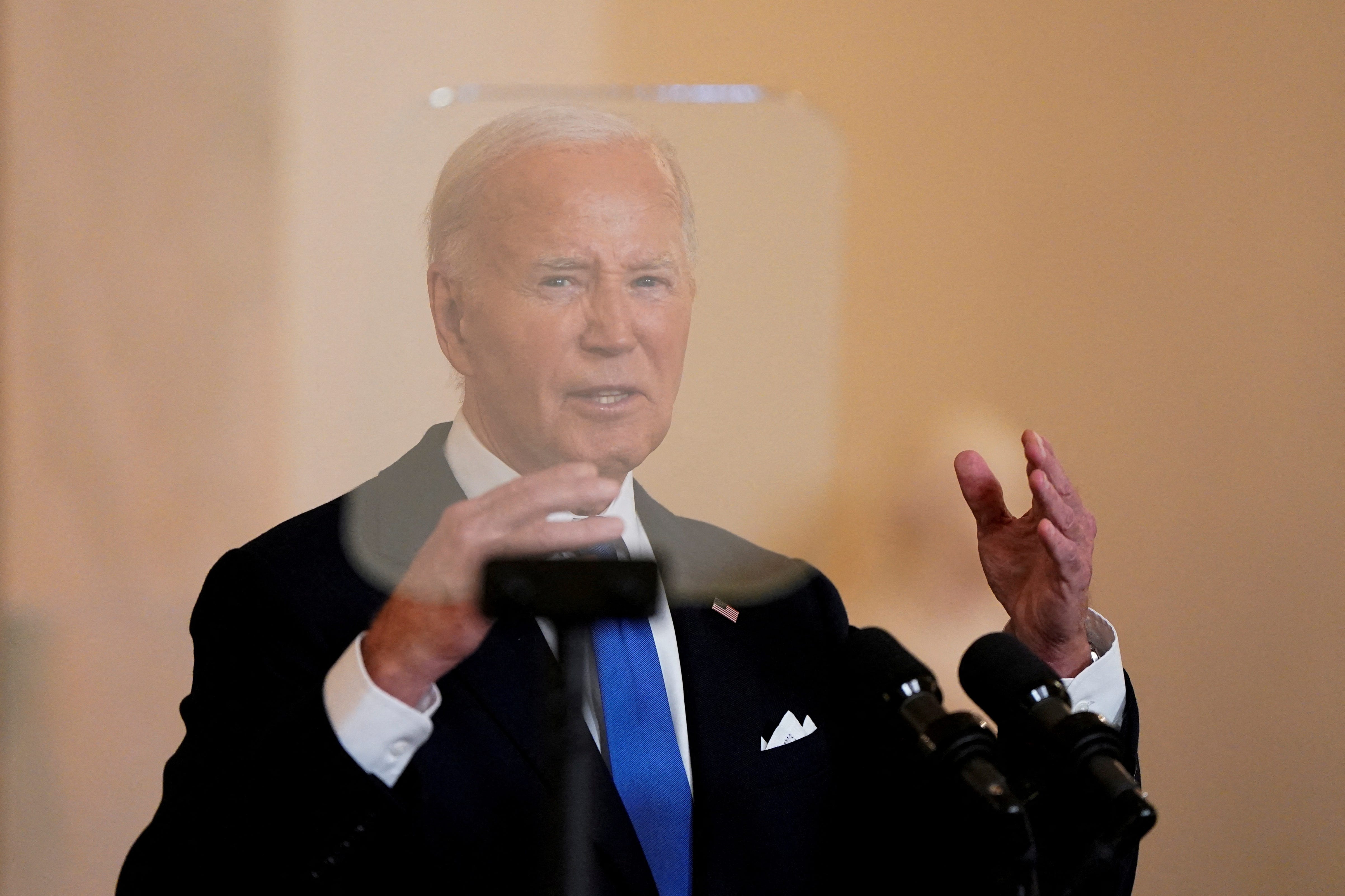 U.S. President Joe Biden delivers remarks after the U.S. Supreme Court ruled on former U.S. President and Republican presidential candidate Donald Trump's bid for immunity from federal prosecution for 2020 election subversion, at the White House in Washington, U.S., July 1, 2024. REUTERS/Elizabeth Frantz  TPX IMAGES OF THE DAY