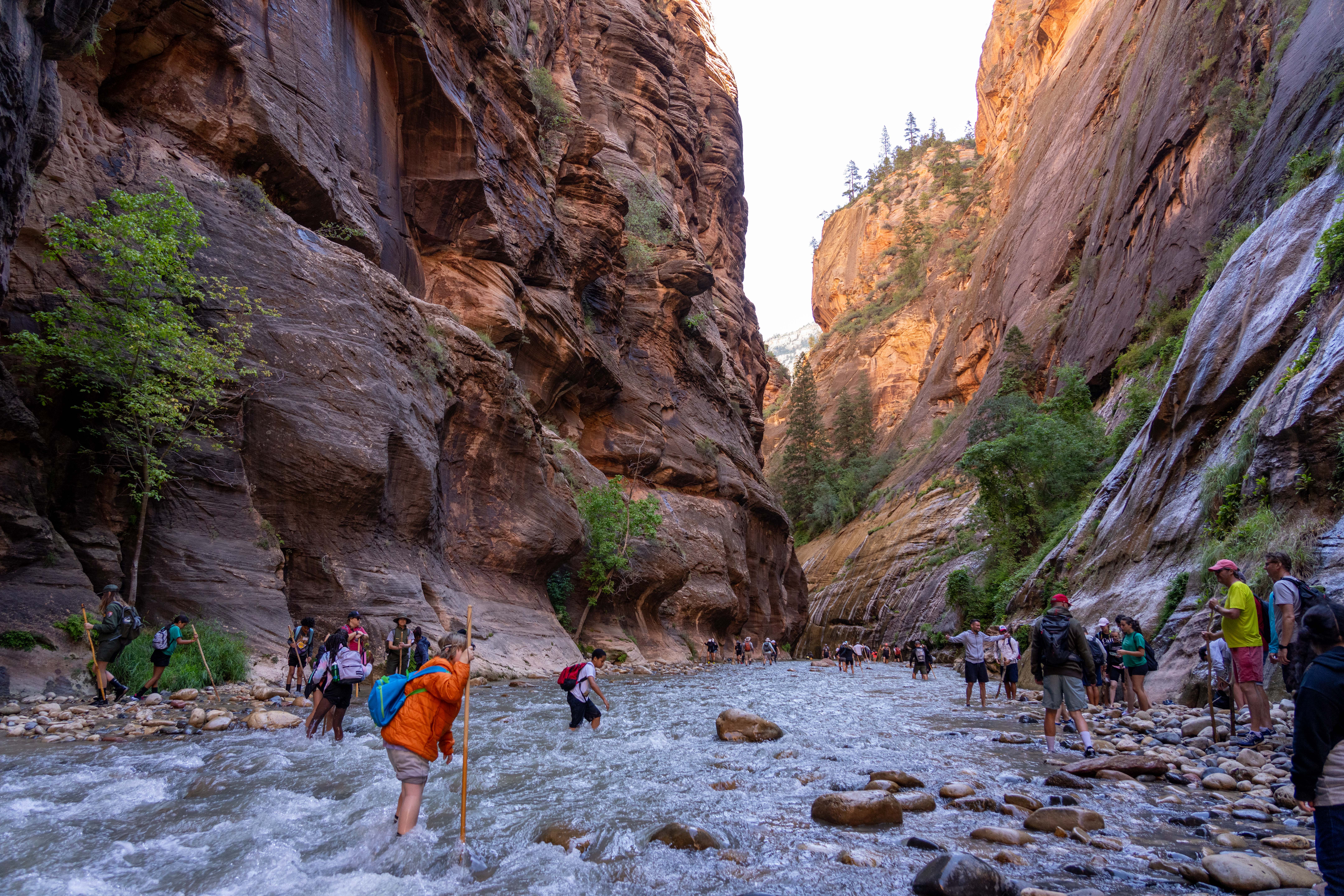 Visitors should prepare to get wet hiking the Narrows at Zion National Park.