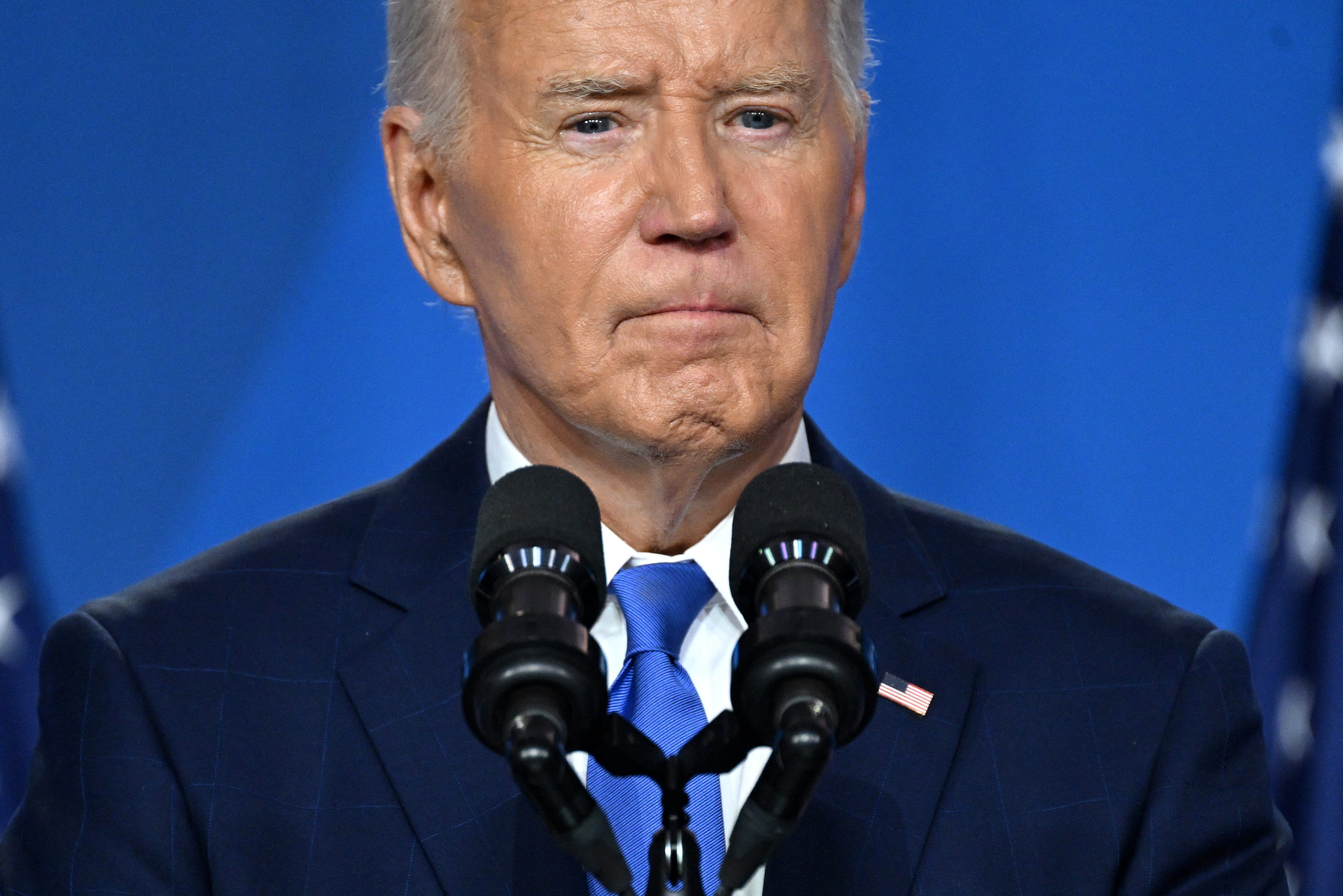 US President Joe Biden speaks during a press conference at the close of the 75th NATO Summit at the Walter E. Washington Convention Center in Washington, DC on July 11, 2024.