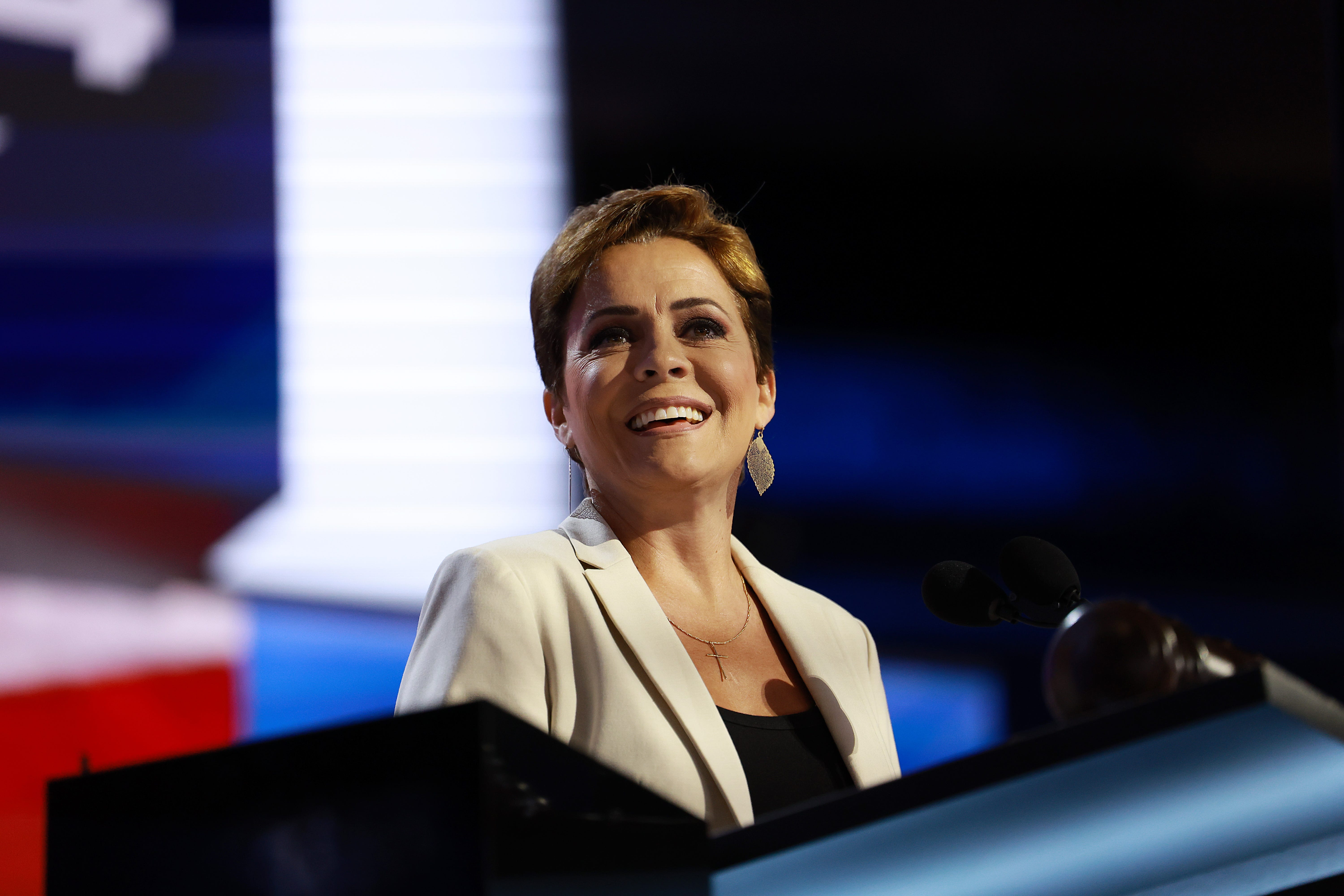 Kari Lake addresses the Republican National Convention on July 15, 2024, in Milwaukee.