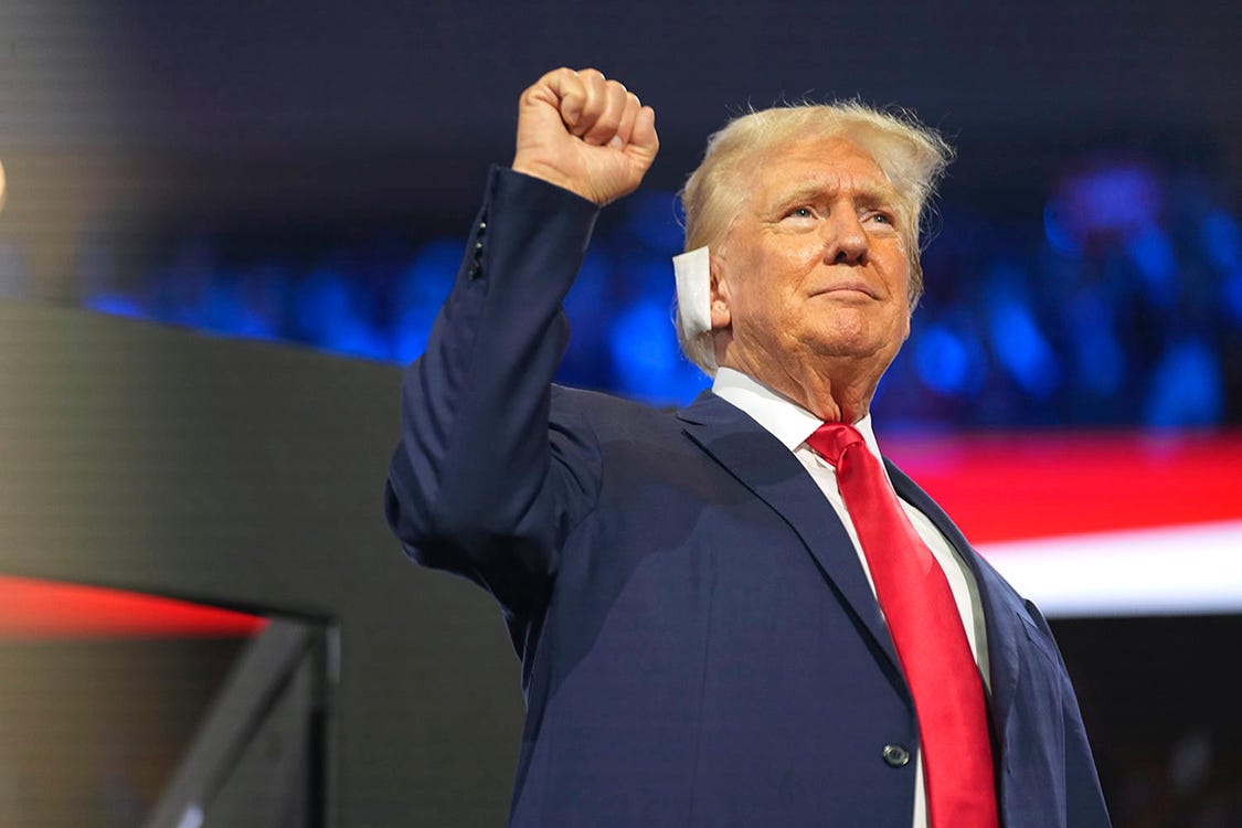 Former President Donald Trump arrives at the Republican National Convention.