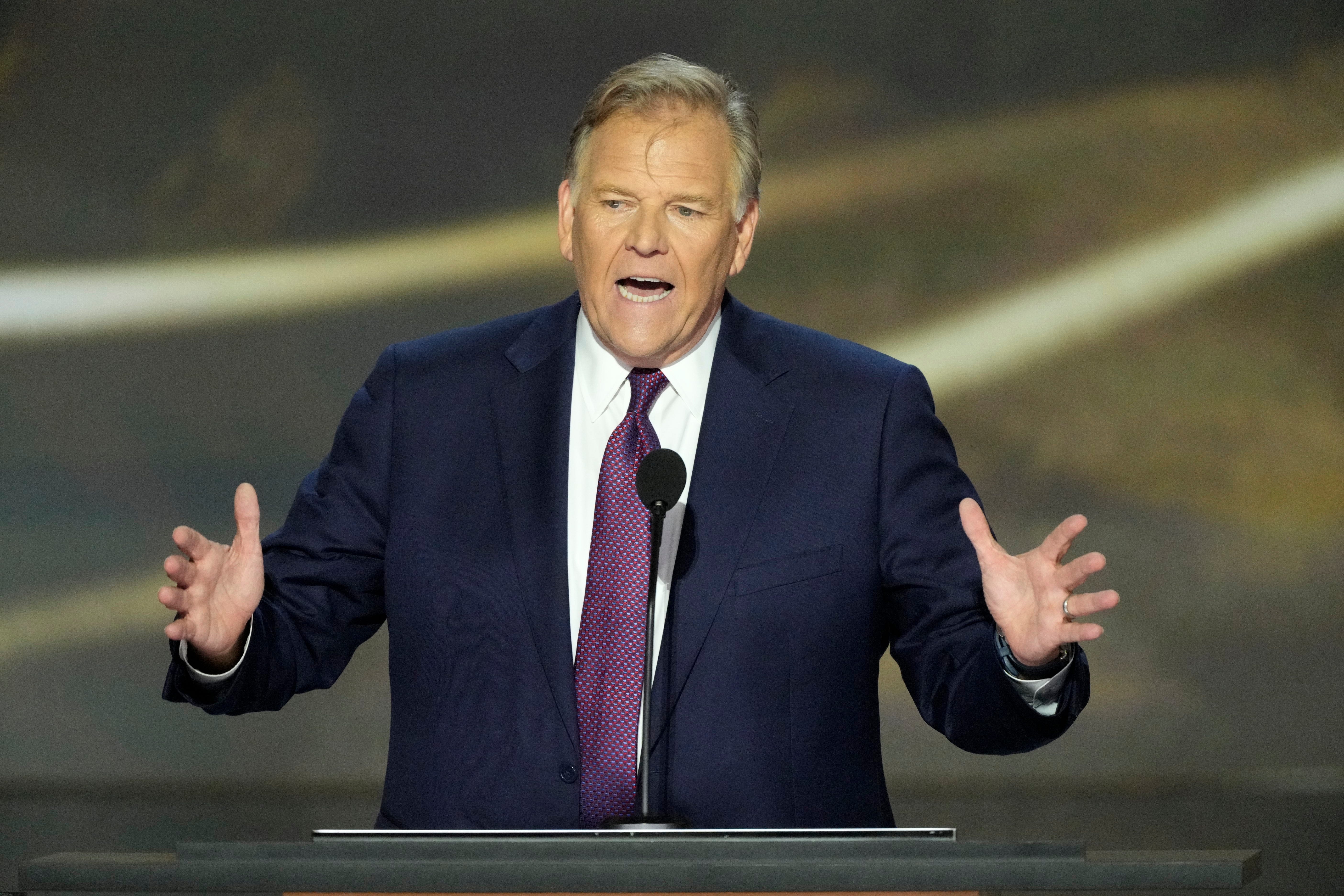 Former Rep. Mike Rogers, R-Mich., now running for the U.S. Senate, addresses the Republican National Convention in in Milwaukee on July 16, 2024.