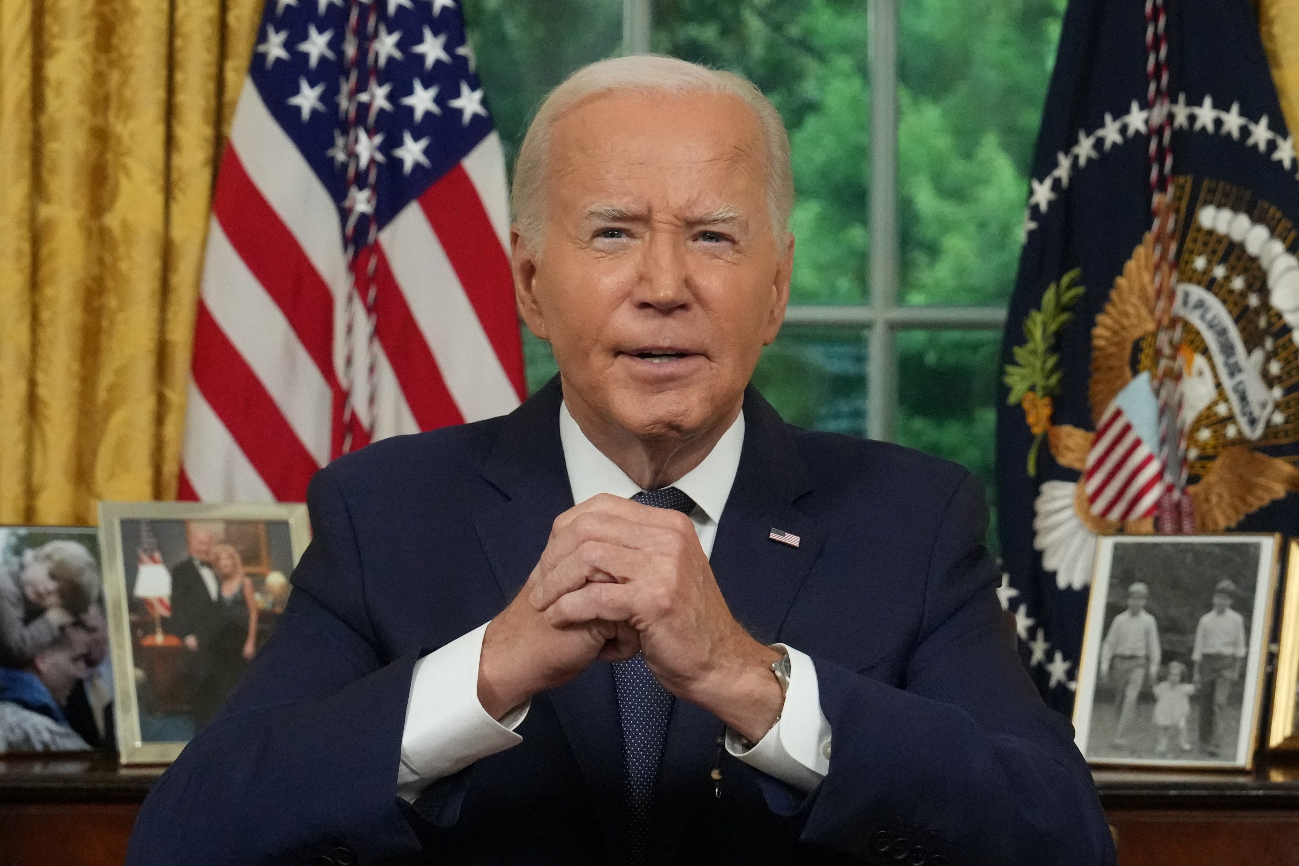 President Joe Biden addresses the nation from the Oval Office on July 14, 2024.