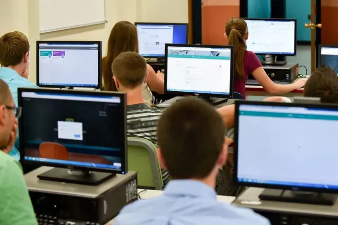 Students take the MCAS test.