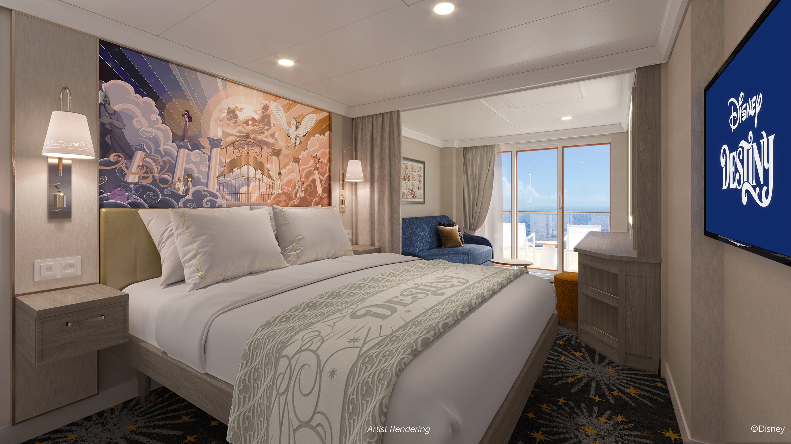 A verandah stateroom on Disney Destiny.