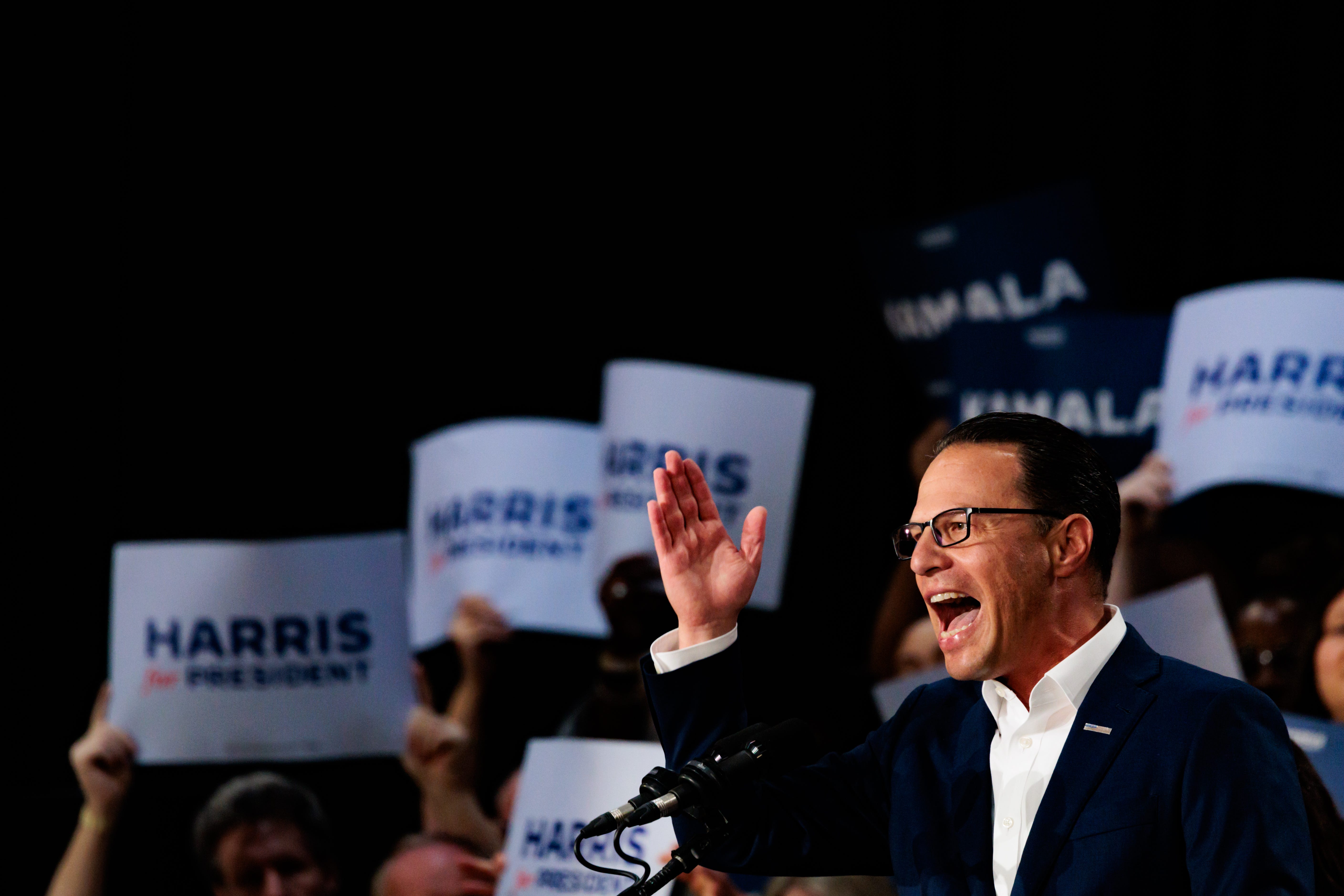 Pennsylvania Governor Josh Shapiro speaks during a campaign rally for Vice President Kamala Harris on July 29, 2024 in Ambler, Pennsylvania.