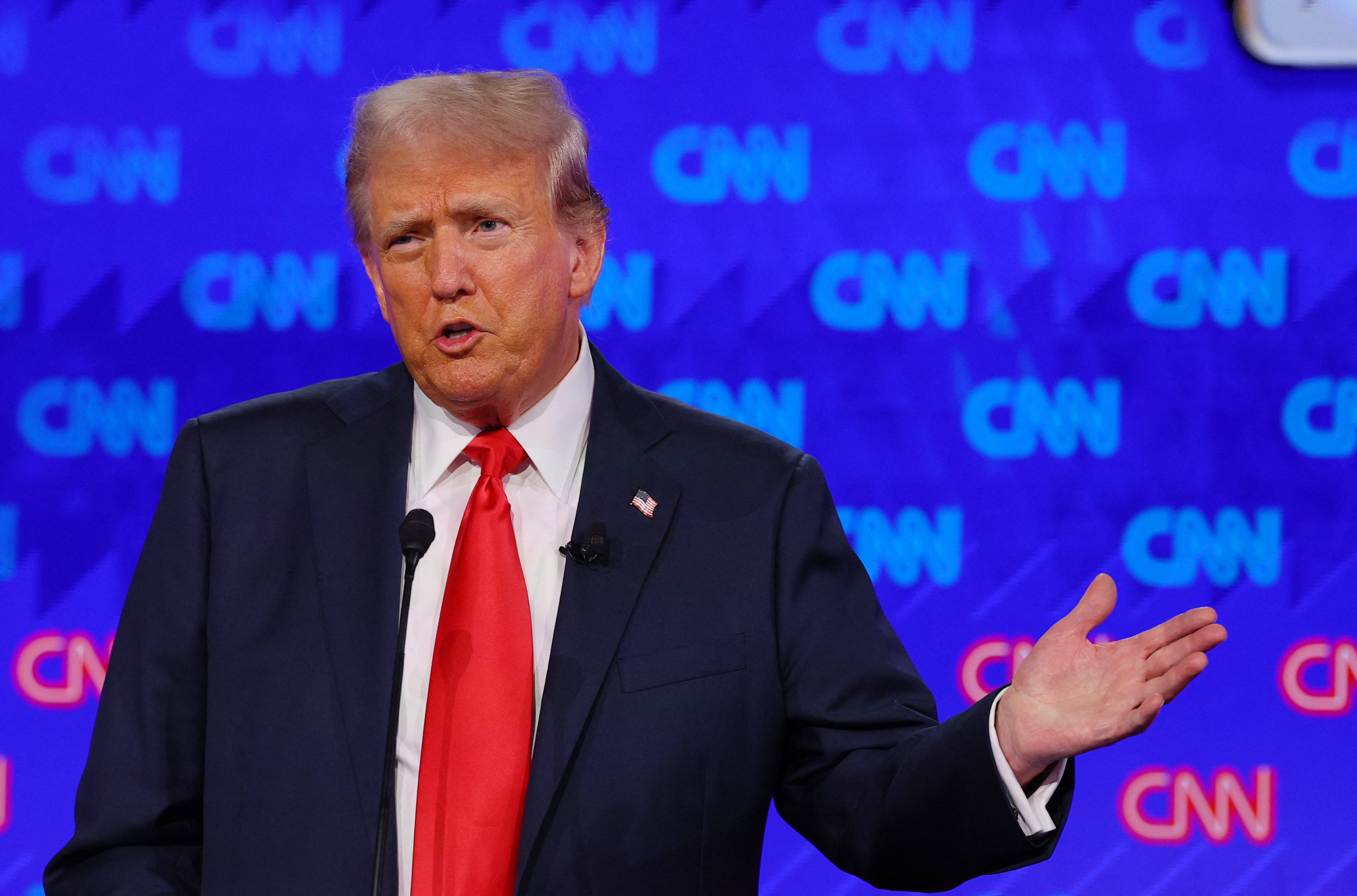 Former President Donald Trump at the first presidential debate with President Joe Biden in Atlanta on June 27, 2024.