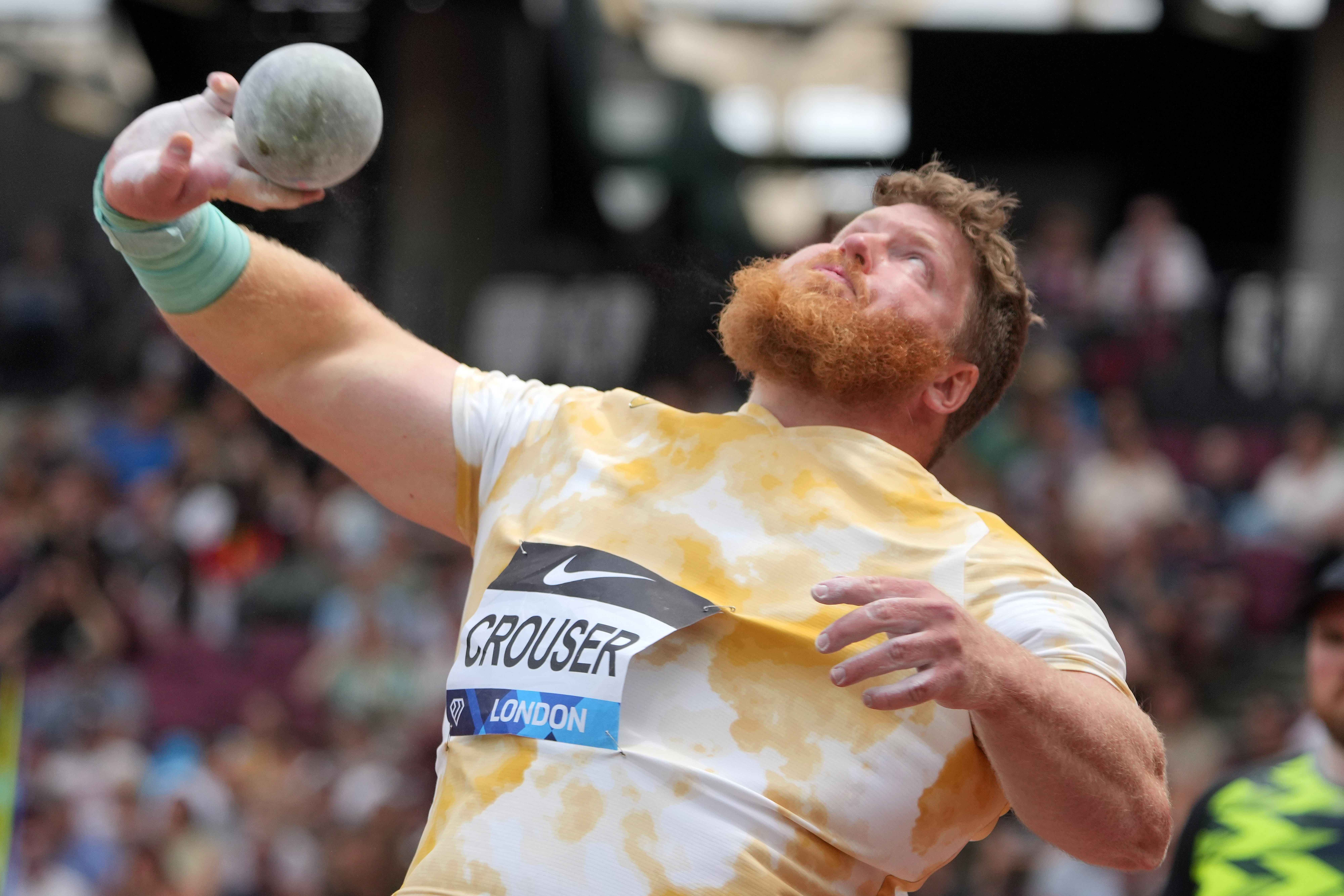 Jul 20, 2024; London, United Kingdom; Ryan Crouser (USA) places second in the shot put at 73-4 3/4 (22.37m) during the London Athletics Meet at London Stadium. Mandatory Credit: Kirby Lee-USA TODAY Sports