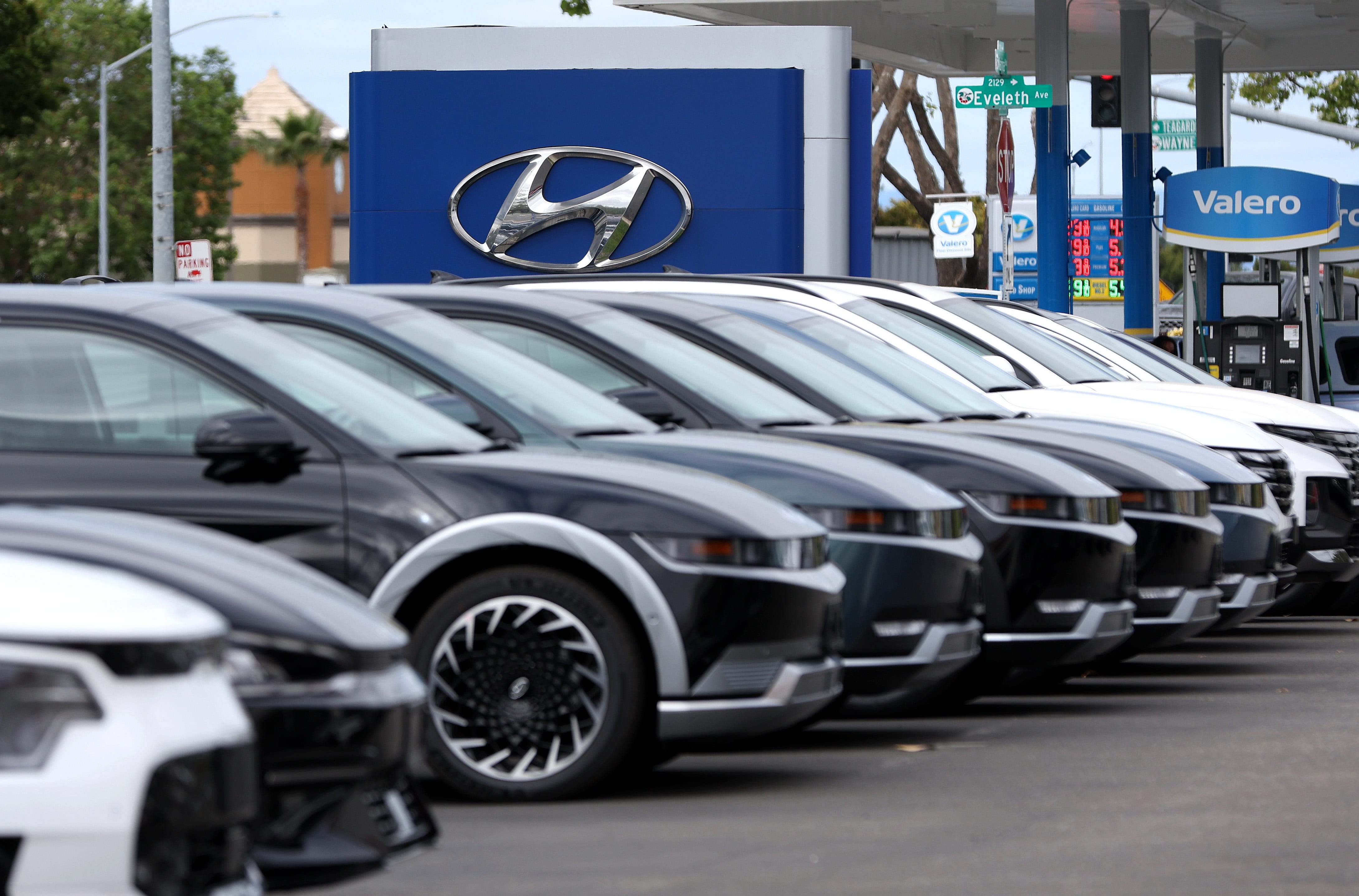 New Hyundai cars are displayed on the sales lot at San Leandro Hyundai on May 30, 2023 in San Leandro, California.
