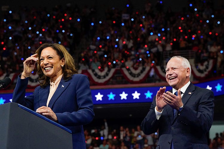 Vice President and Democratic presidential candidate Kamala Harris holds a campaign rally with her newly chosen vice presidential running mate Minnesota Governor Tim Walz in Philadelphia, Pennsylvania on August 6, 2024.