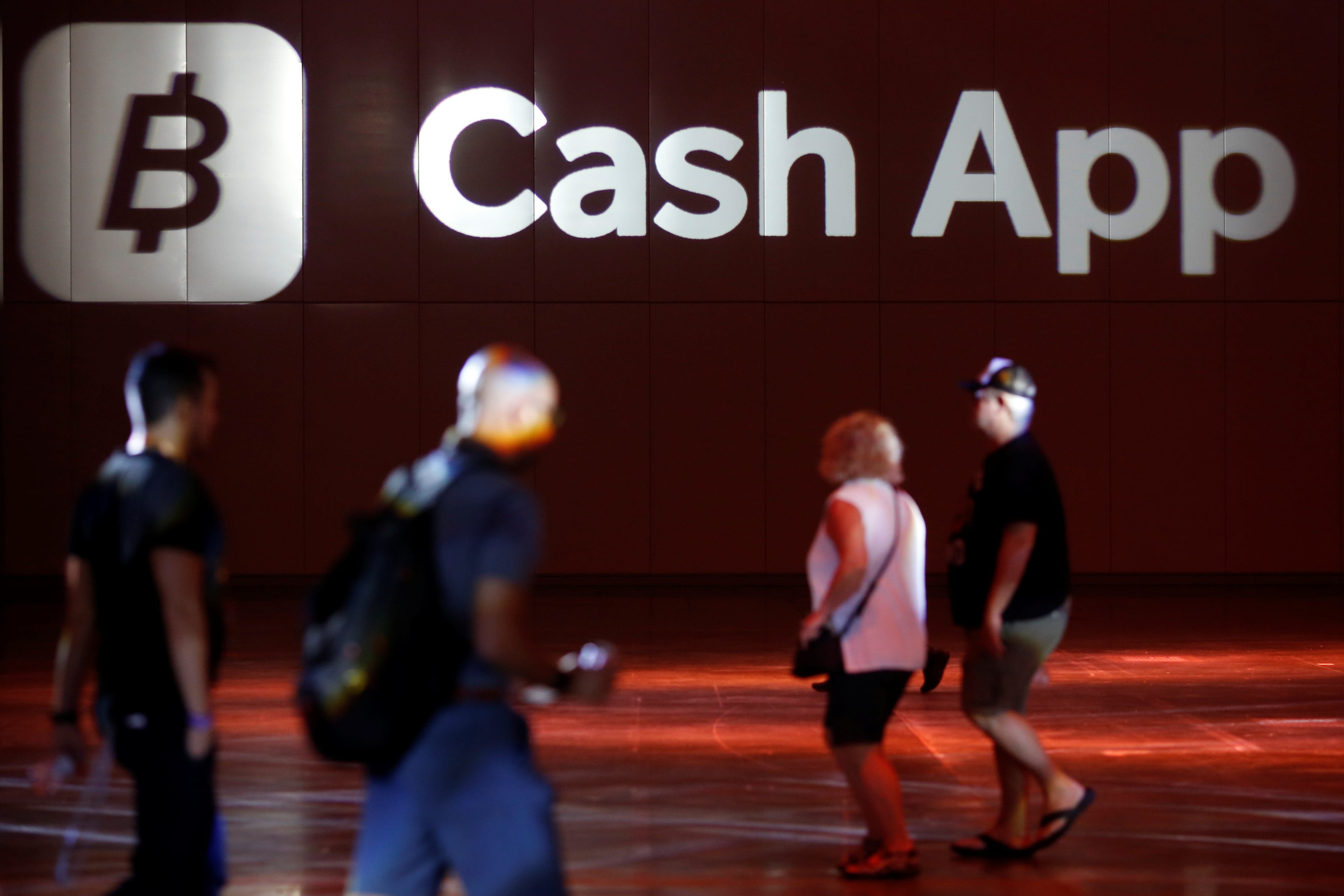 The logo of Cash App is seen at the main hall during the Bitcoin Conference 2022 in Miami Beach, Florida, U.S. April 6, 2022.