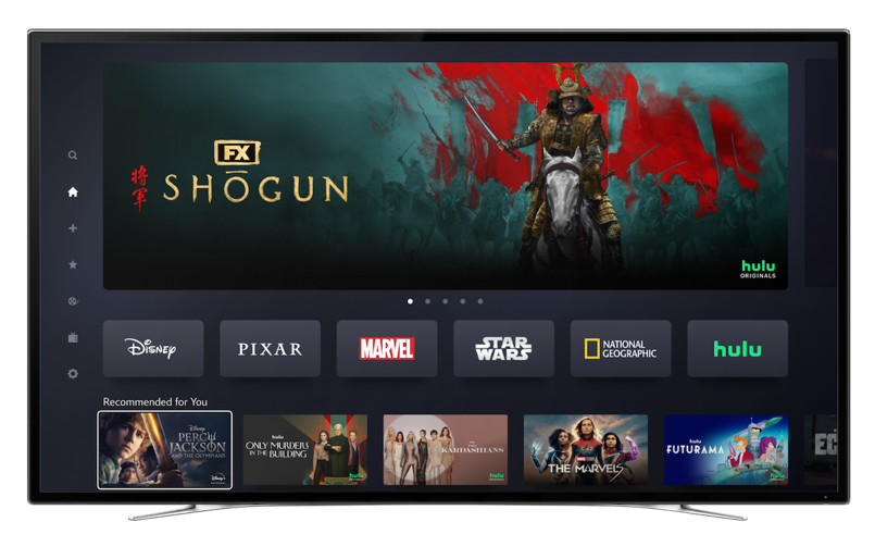 A screenshot of the Disney+ home screen with the Hulu bundle.