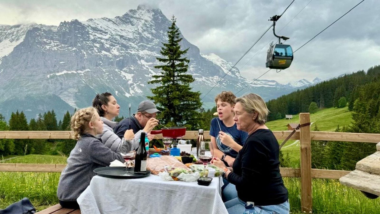 Action shot of the fondue picnic.