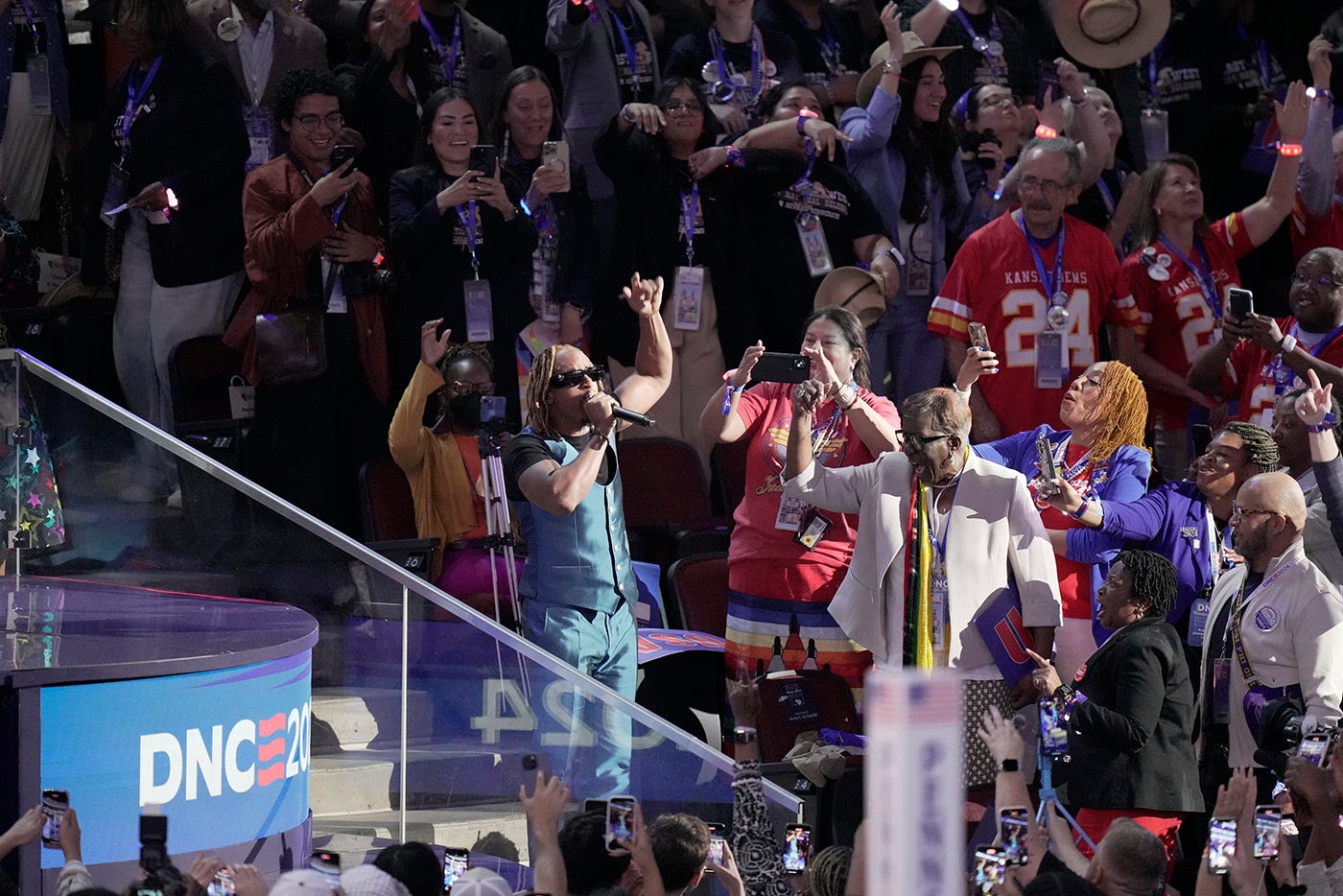 Lil Jon performs during the roll call for Georgia during the second day of the Democratic National Convention at the United Center.